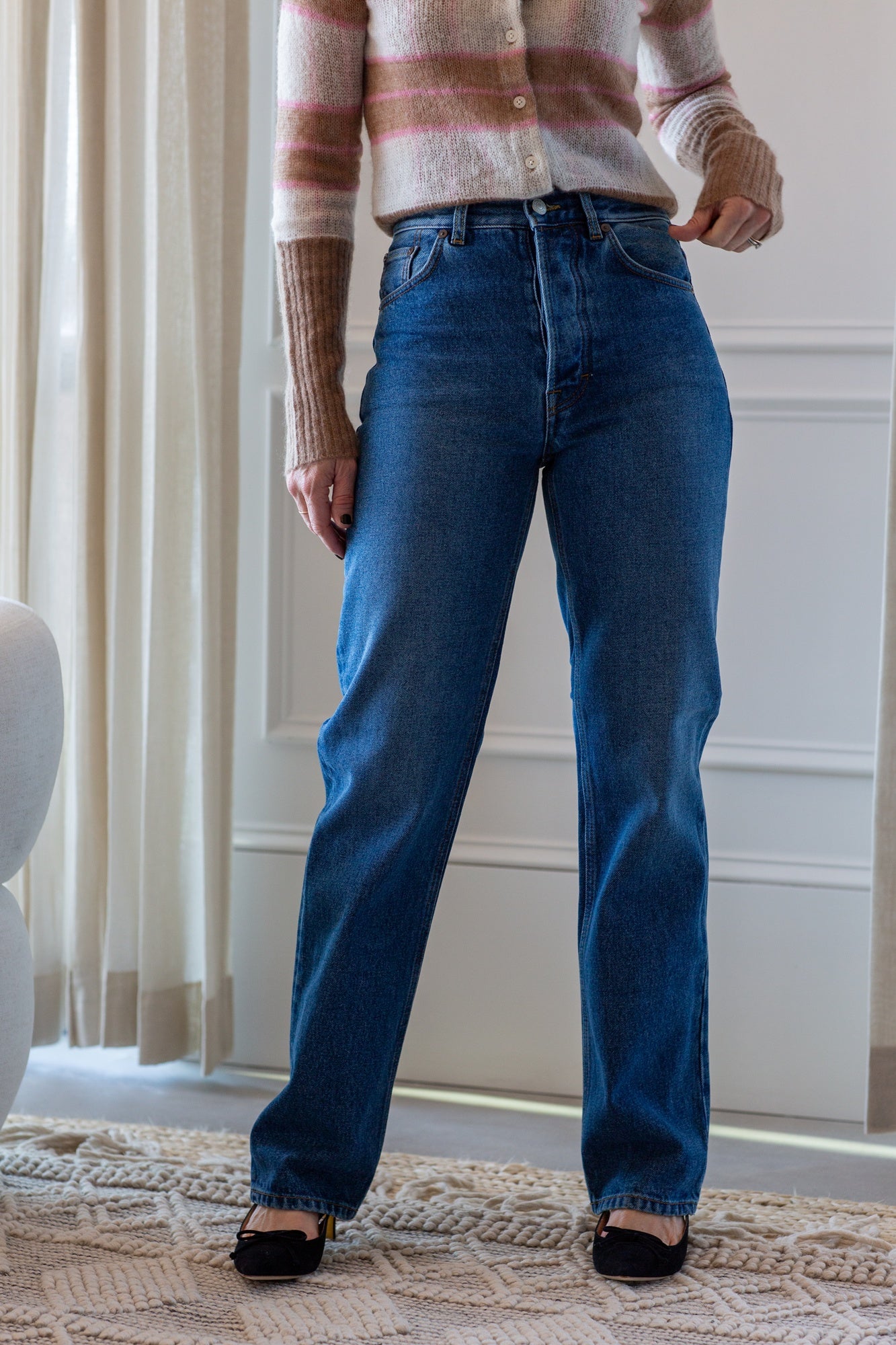 woman wearing the house of dagmar straight leg denim