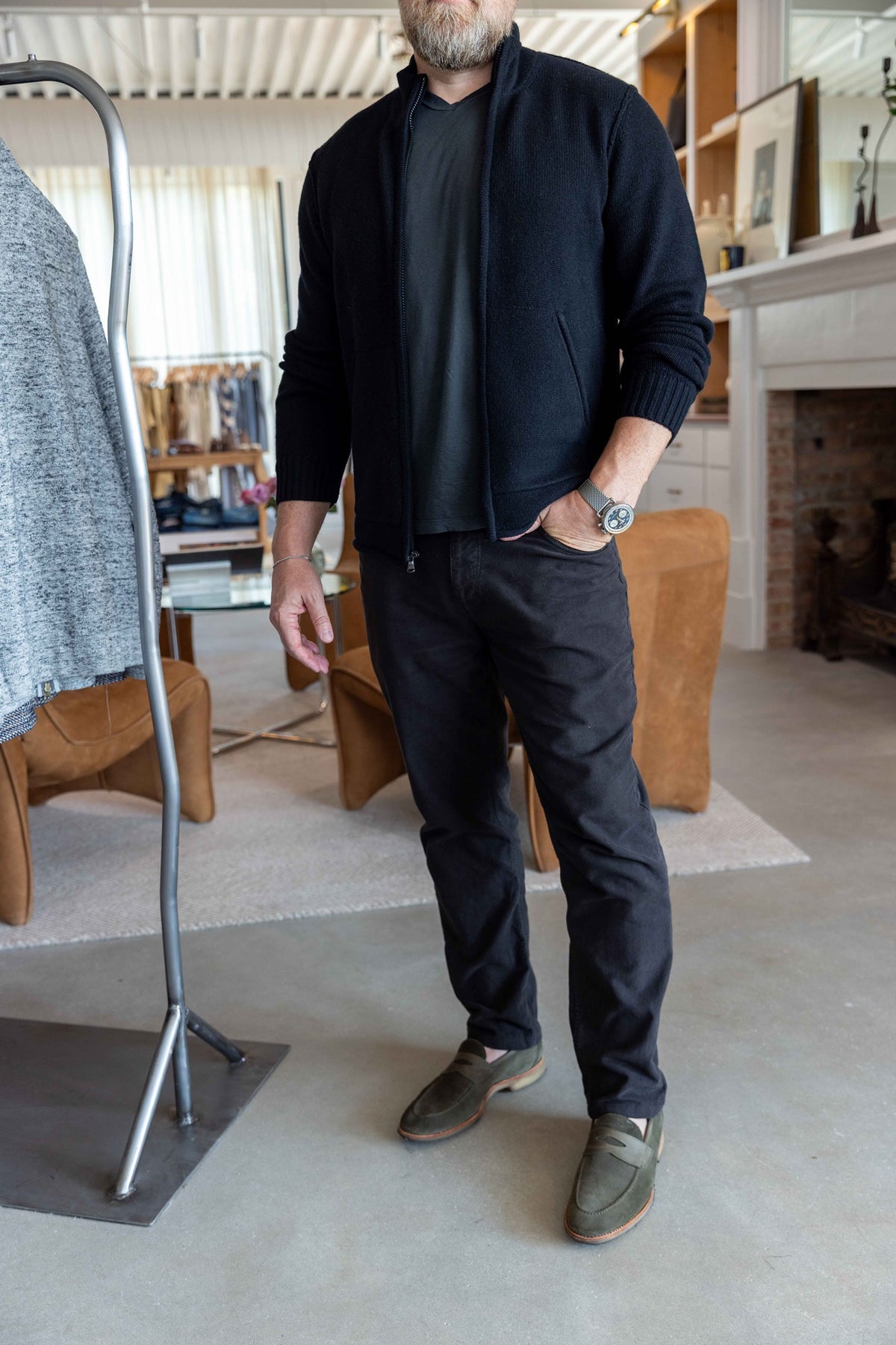 James Perse Recycled Cashmere Full Zip Sweater Black