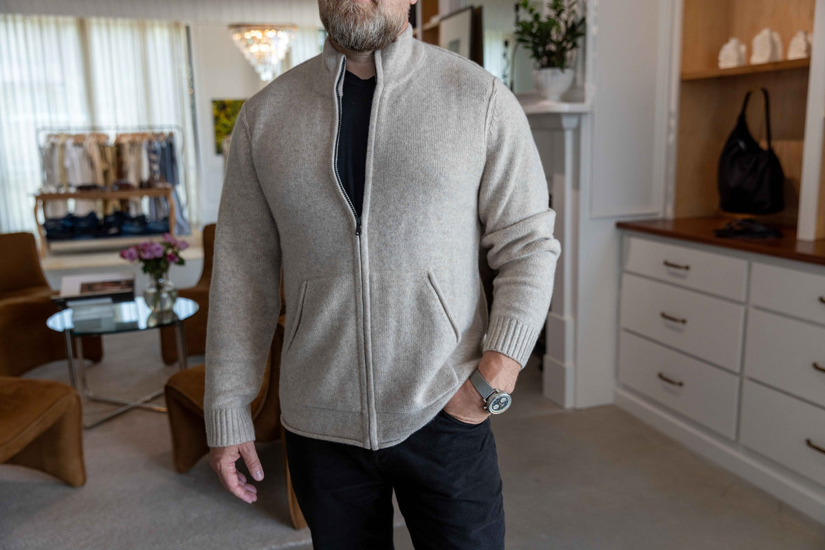 James Perse Recycled Cashmere Full Zip Sweater Stone