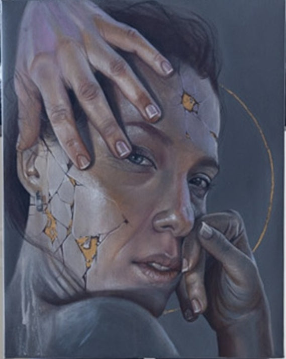 Liam Bononi, Treasure 001, Acrylic/Gold Leaf on Canvas, 50cm x 60cm