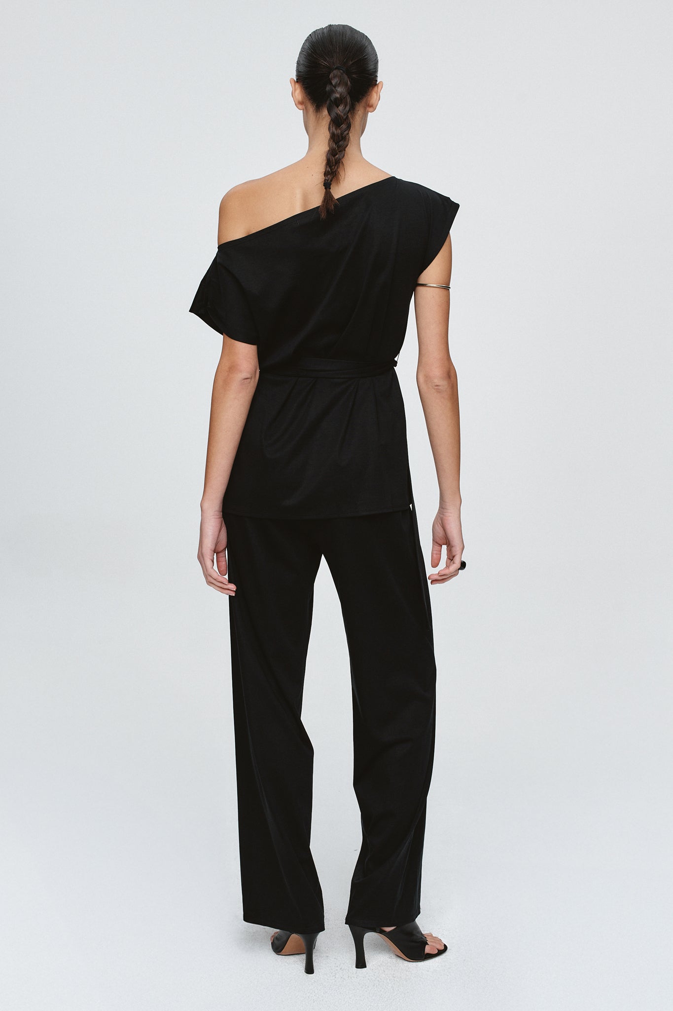 image of a model wearing the marle fay top in black