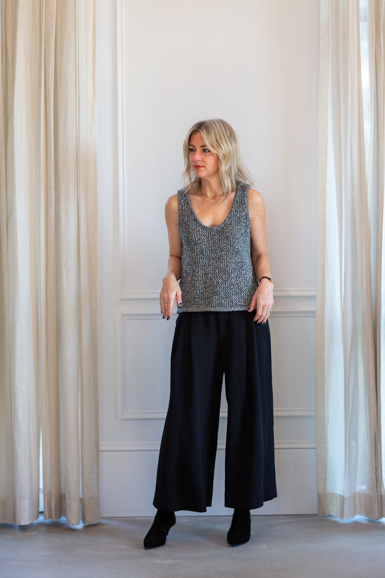 model wearing the marle nova top and rachel comey wolcott pants