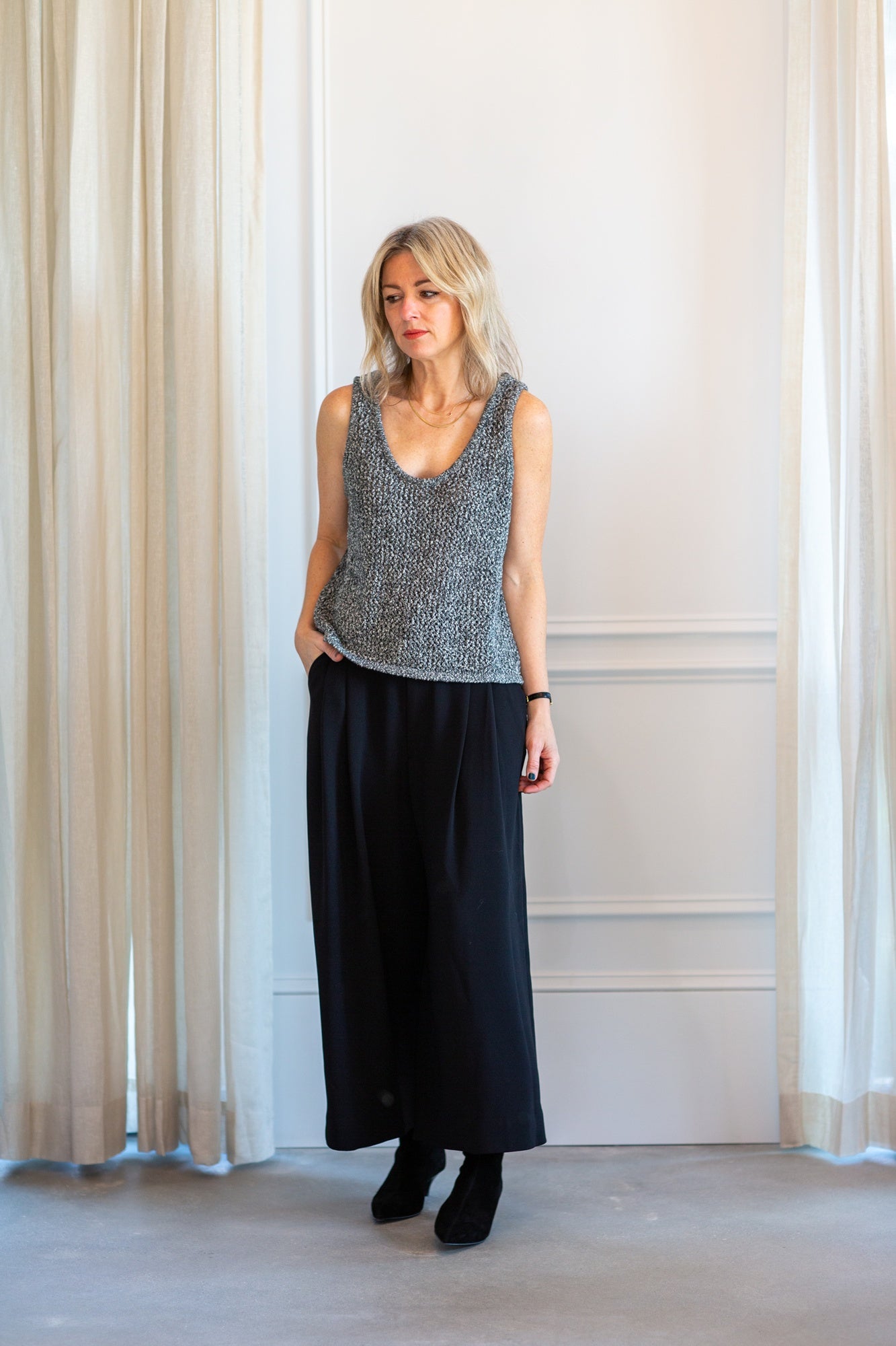 model wearing the marle nova top and rachel comey wolcott pants