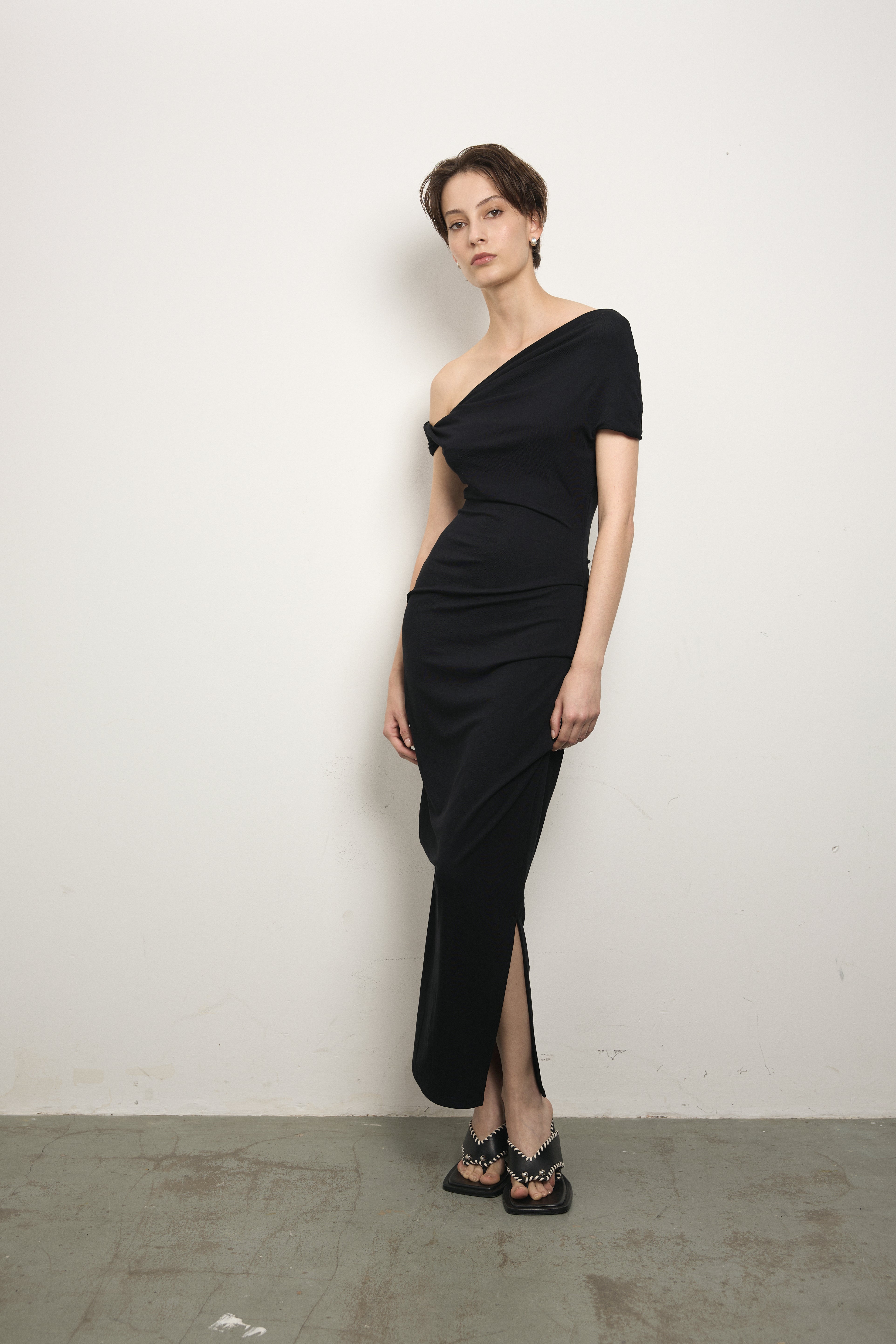 image of a woman wearing the Paris Georgia Ida dress in black