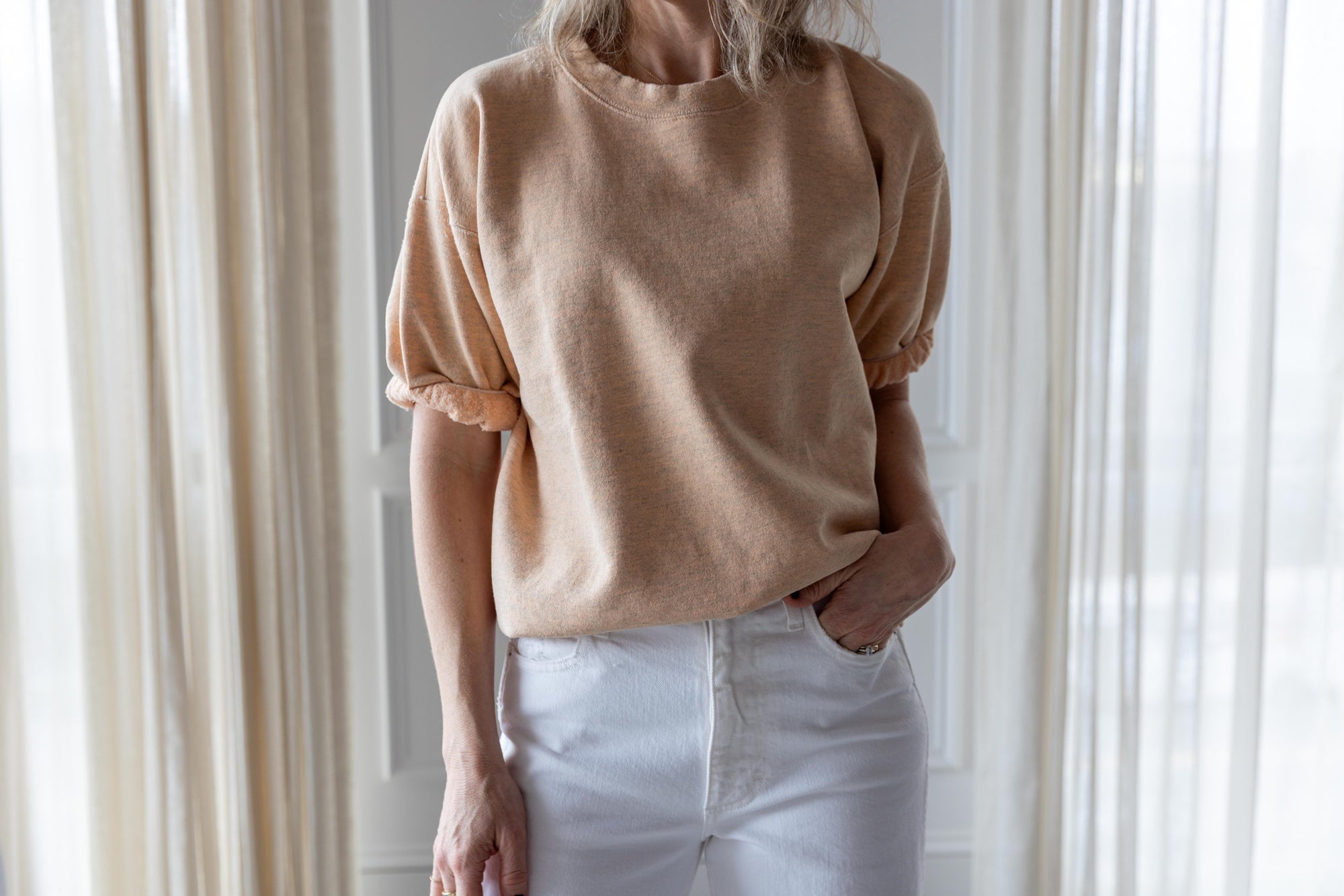 image of a woman wearing the Rachel Comey Stanza Sweatshirt