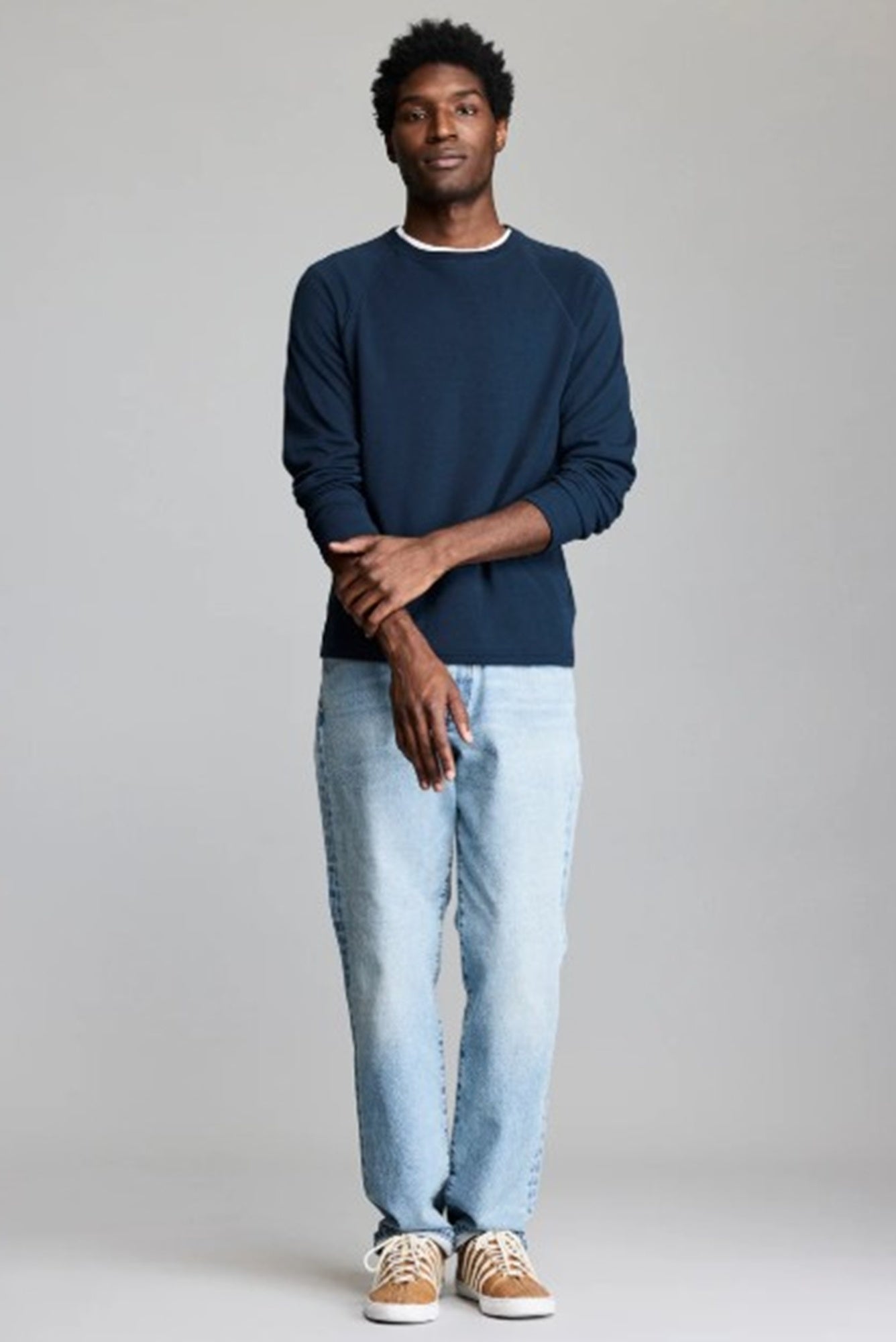 Billy Reid Raglan Crew-Carbon Blue