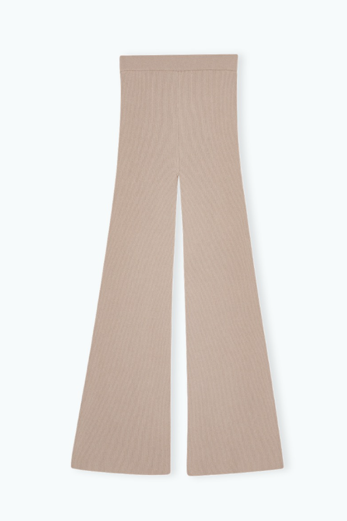 Oatmeal ribbed pants on a white background