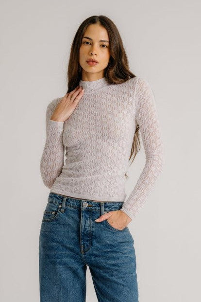 Sablyn Rhea Long Sleeve Mock Neck Top, Gardenia
