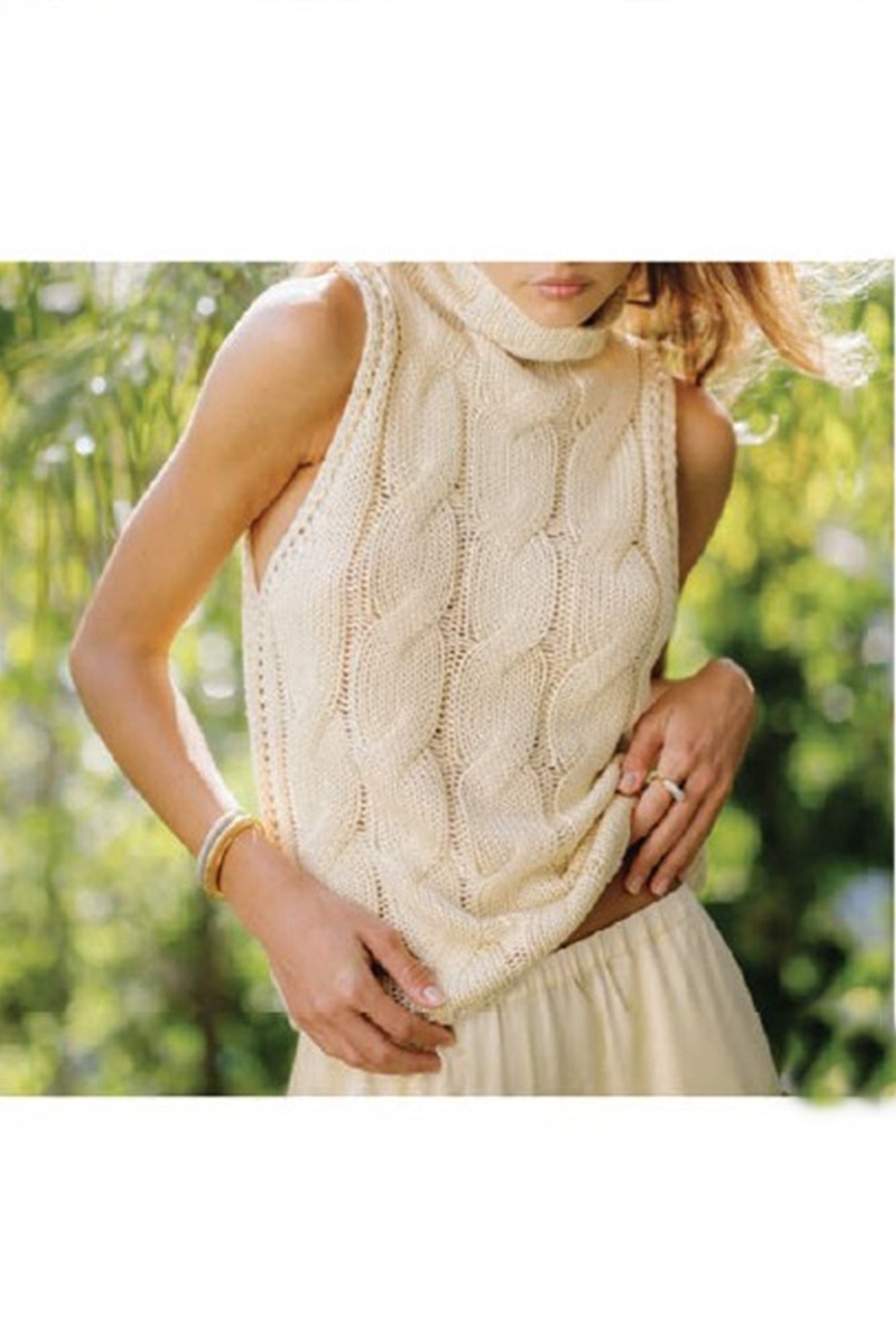 Sablyn Salvia Sleeveless Cable Turtleneck