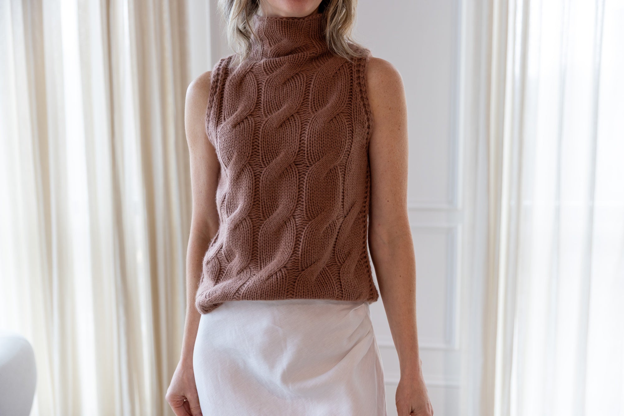 image of a woman wearing the Sablyn Salvia Sweater and House of Dagmar Ruched Pencil Skirt