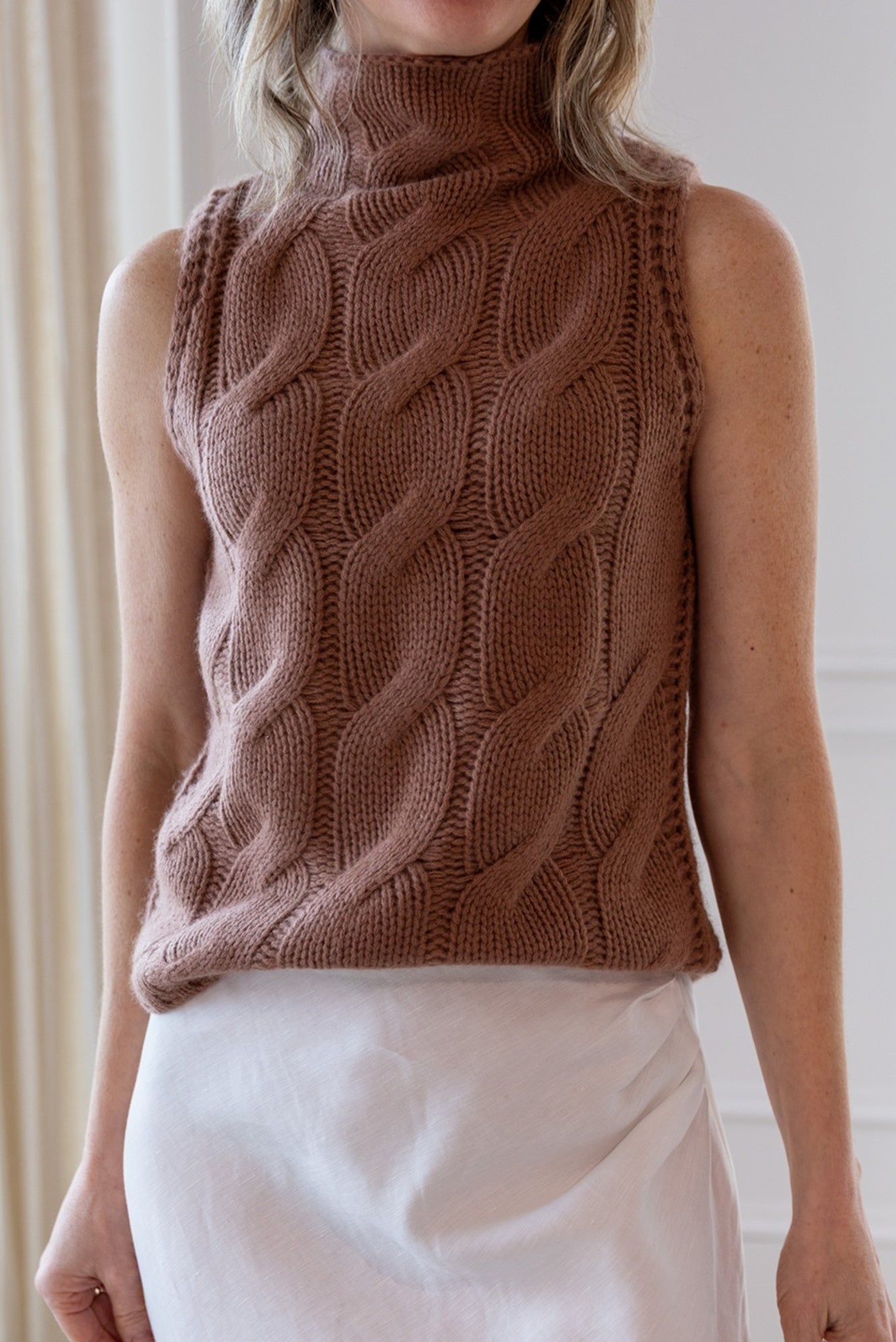 Sablyn Salvia Sleeveless Cable Turtleneck