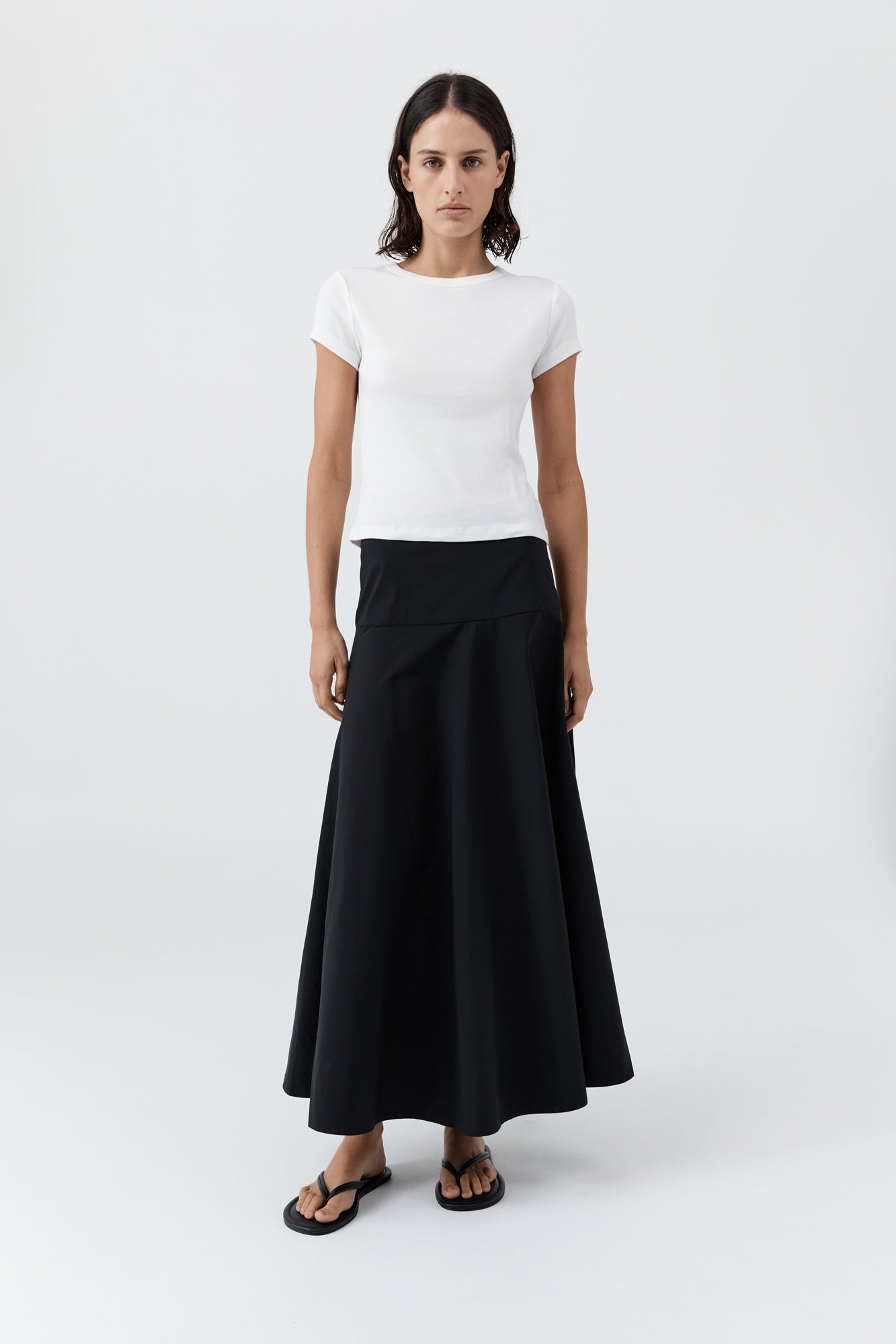 image of a model wearing the st agni circle cotton hem skirt