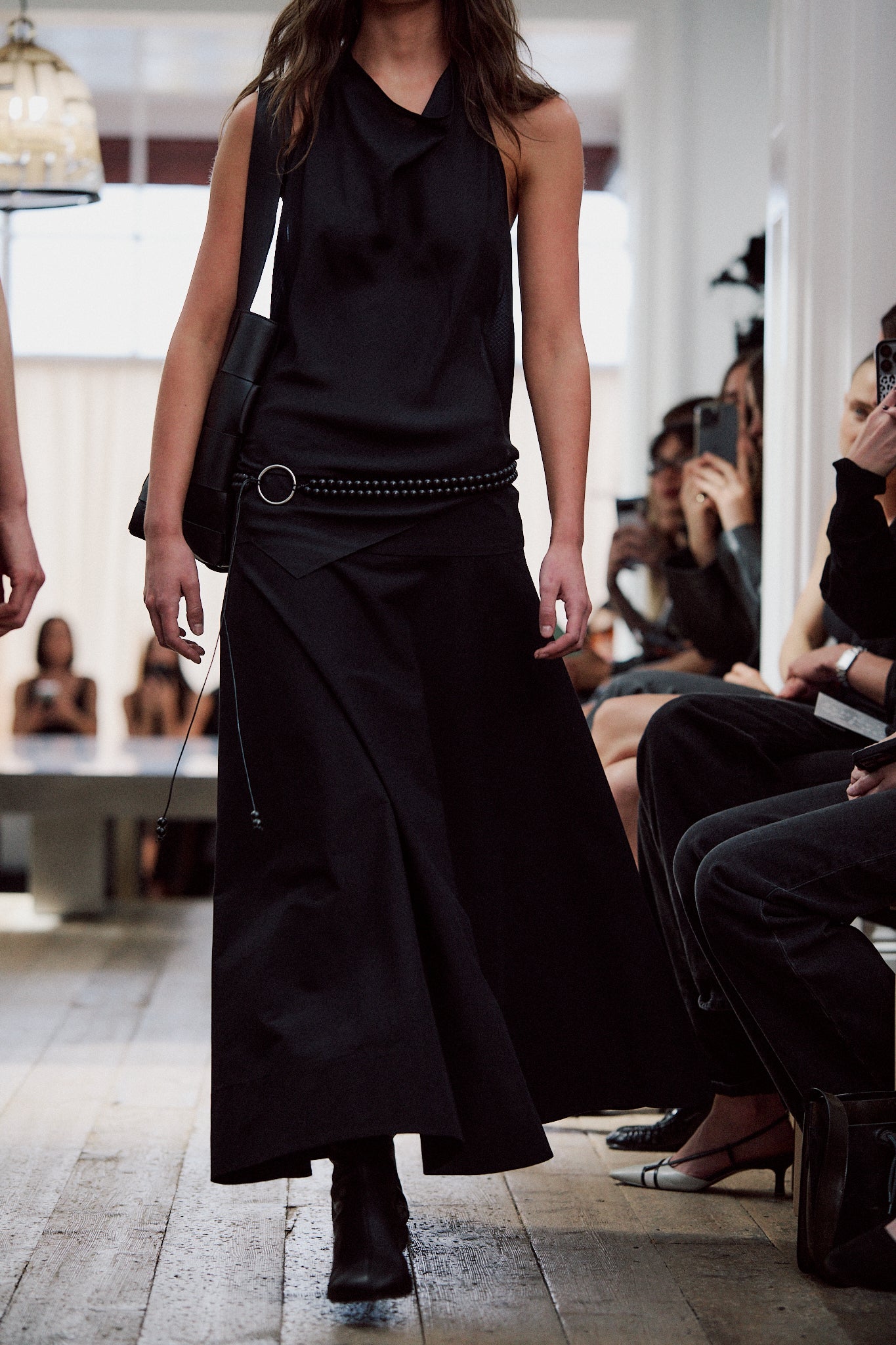 image of a model wearing the st agni circle cotton hem skirt