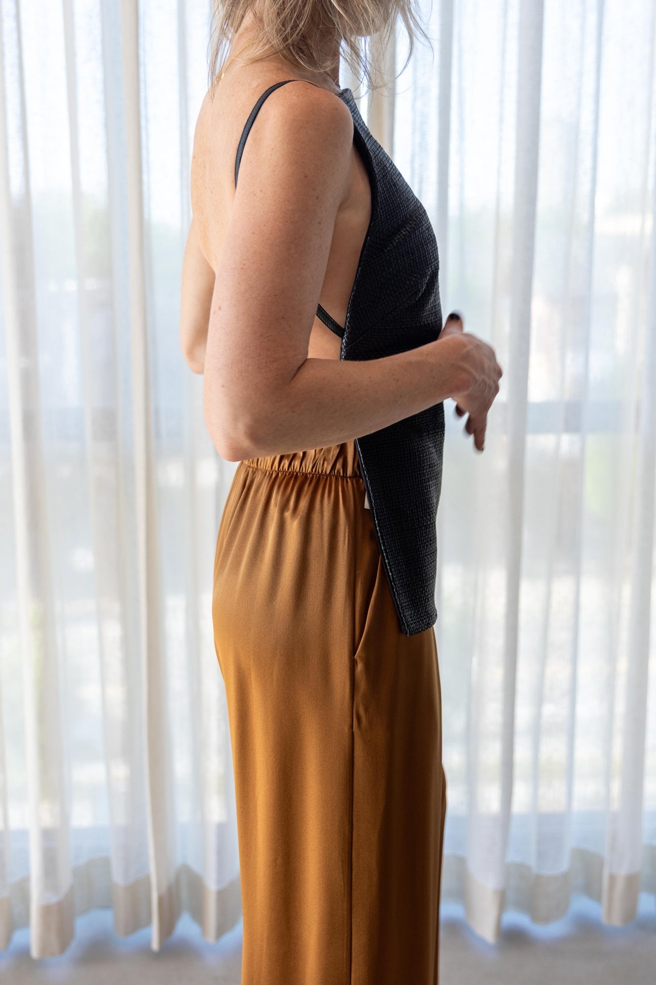 St Agni Woven Leather Square Neck Top