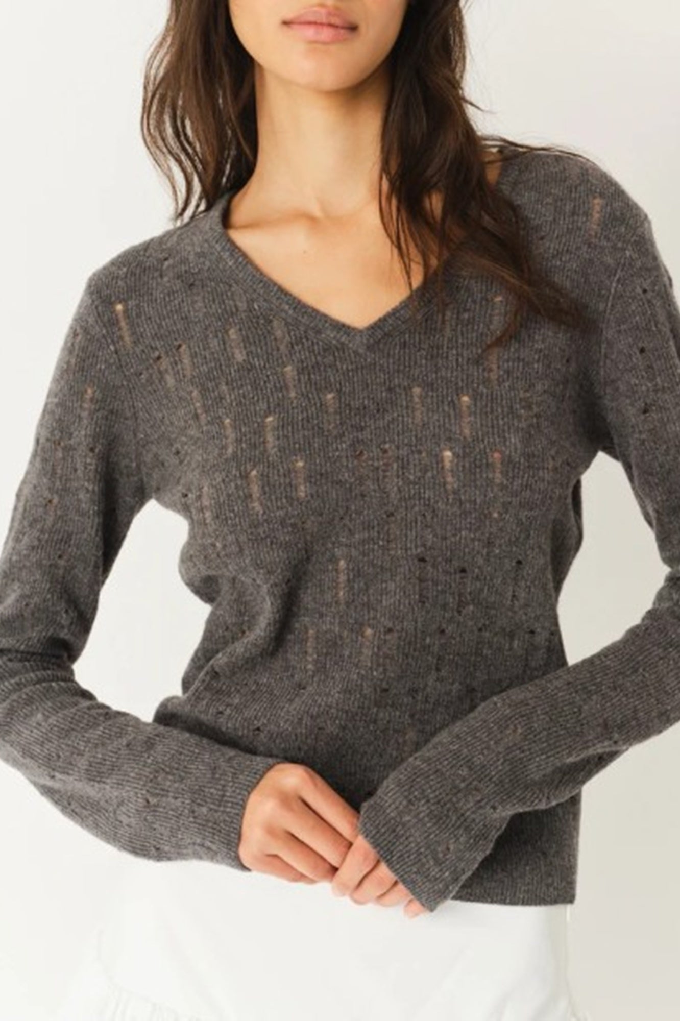 model wearing The Garment Como Sweater in grey melange