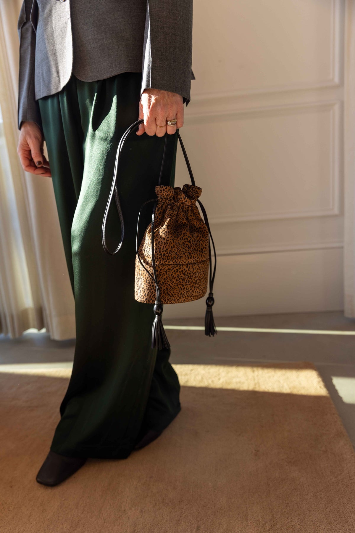 The Garment Grand Back Blazer styled with Sablyn Brynn pants and a Hunting Season handbag, view 1