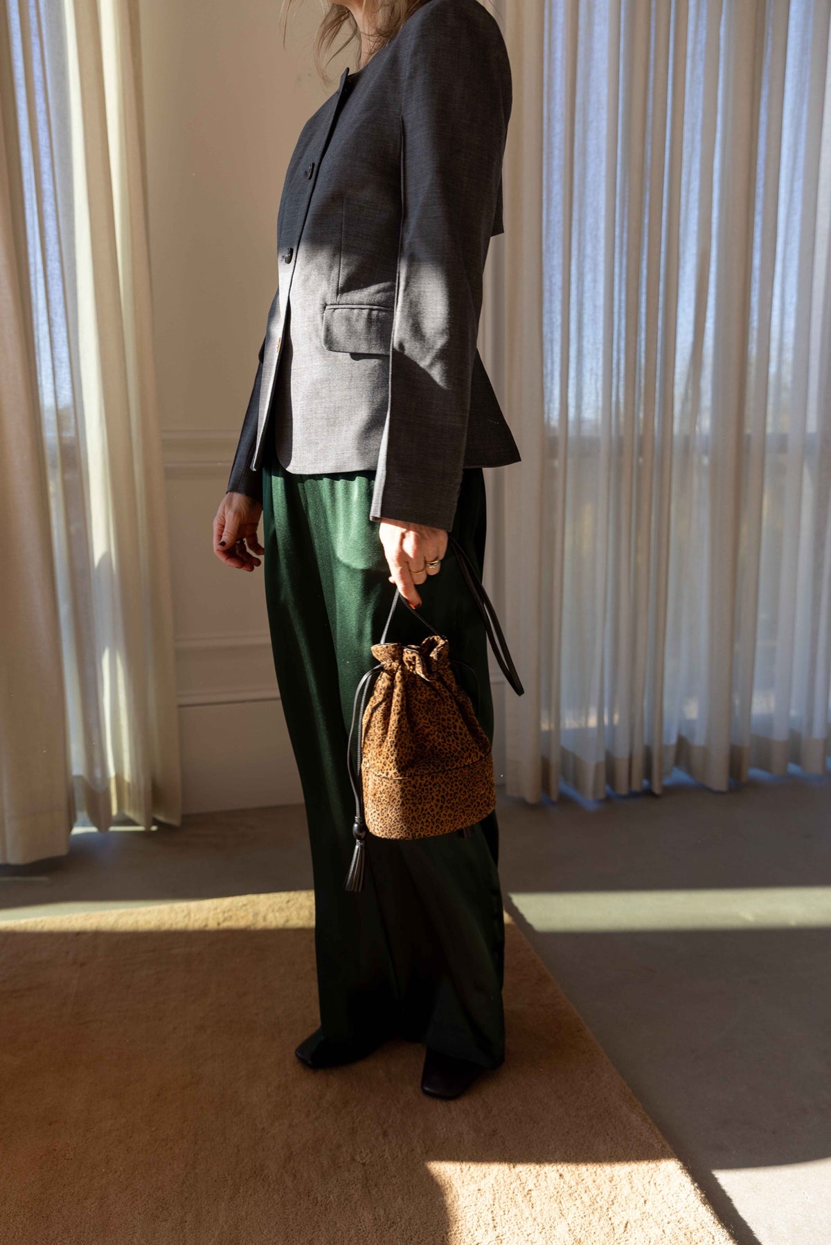 The Garment Grand Back Blazer styled with Sablyn Brynn pants and a Hunting Season handbag, view 2