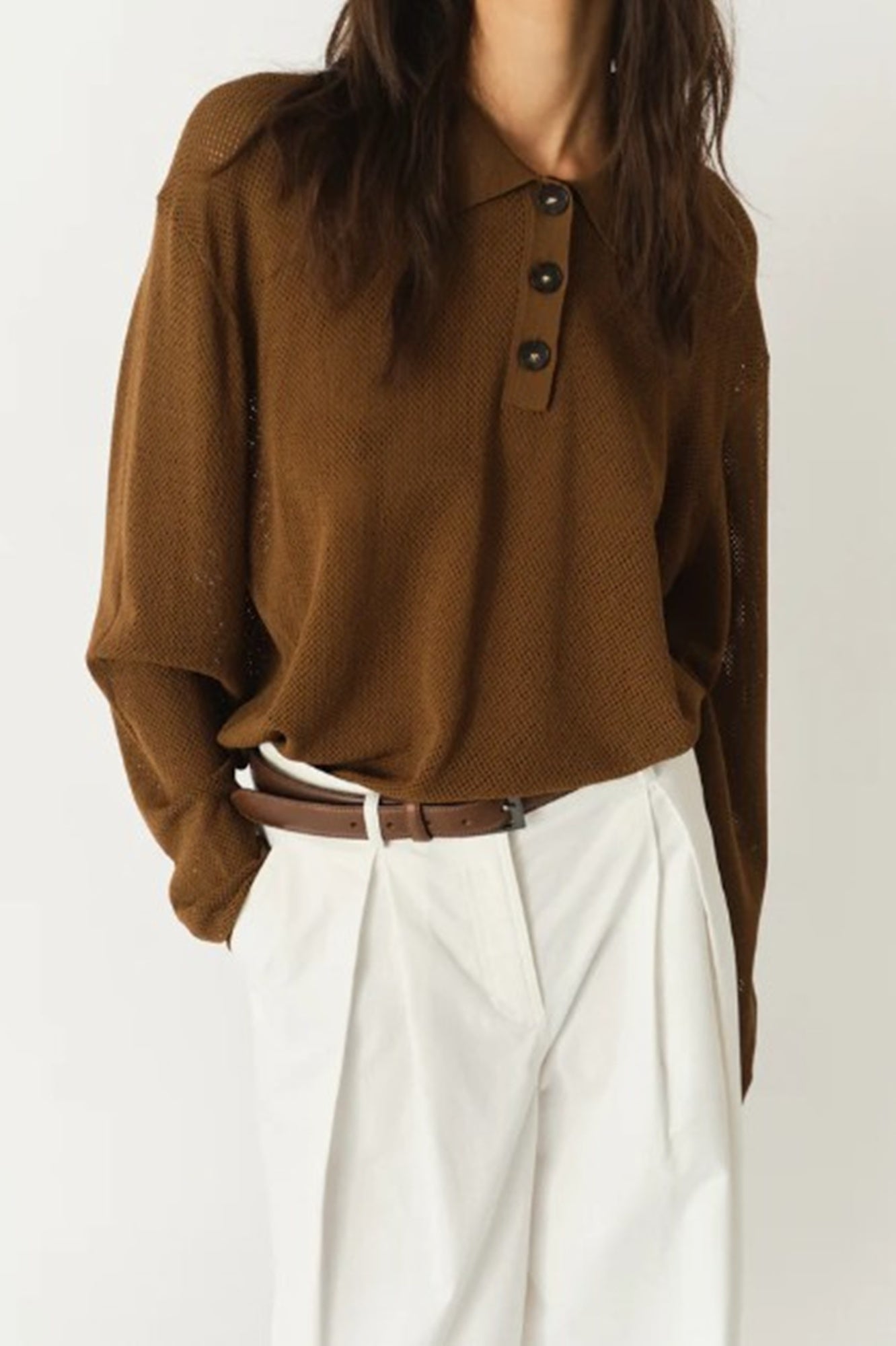 model wearing the Garment madison man polo sweater