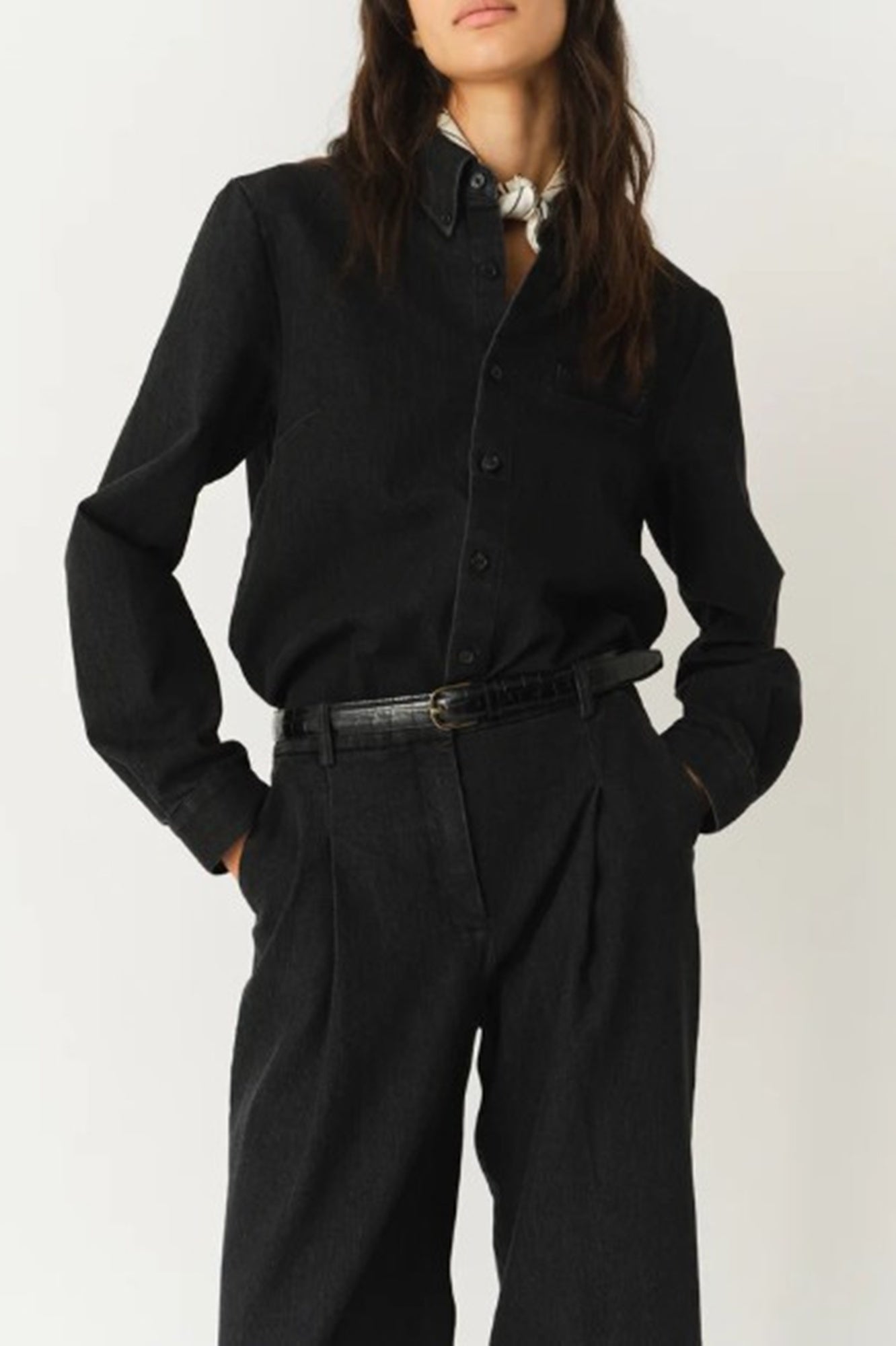 model wearing the Garment Merci placket shirt