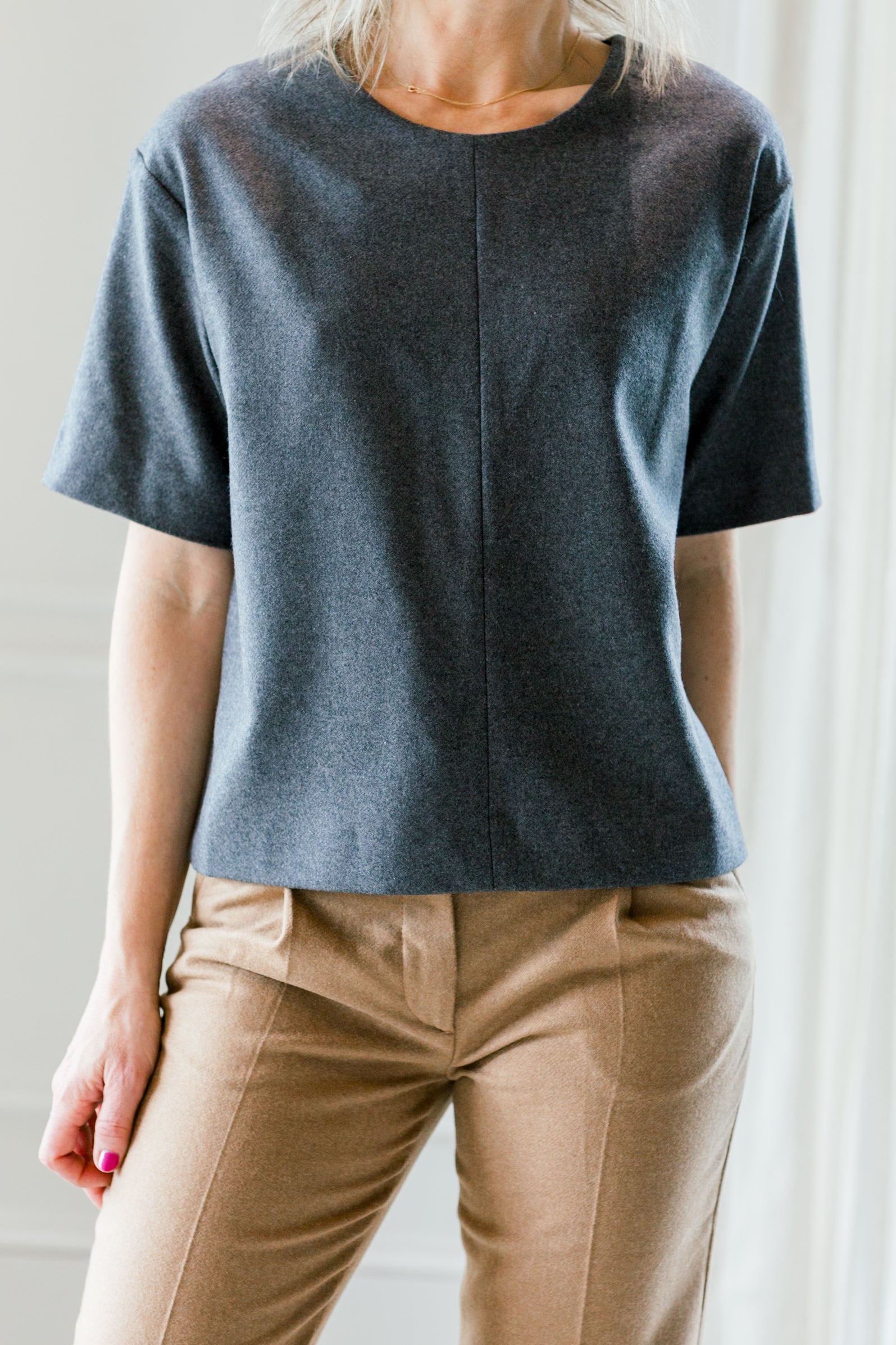image of a woman wearing the garment mitch top and pants