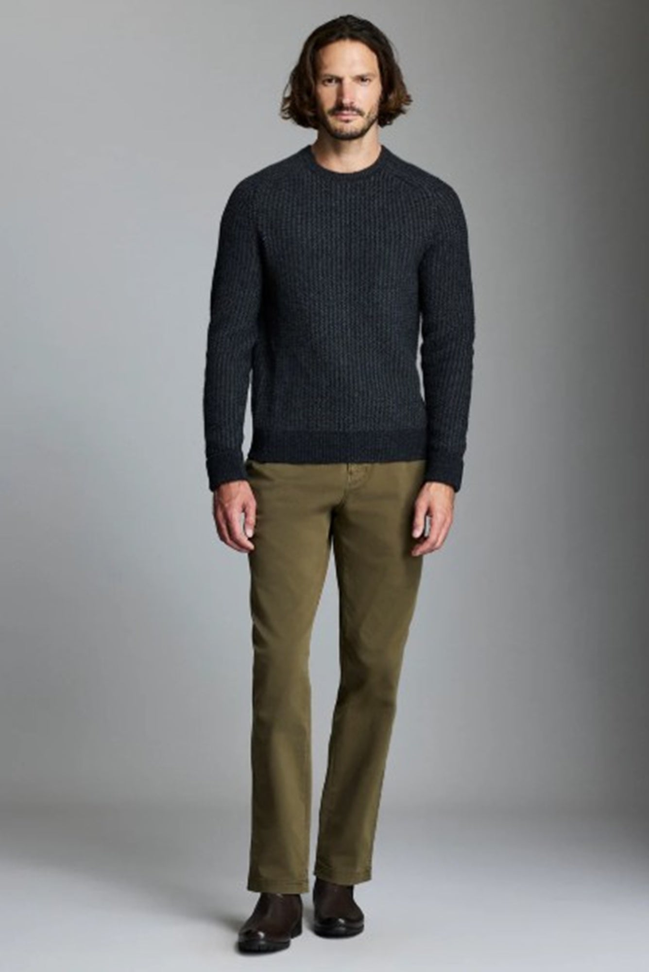 Billy Reid Wool Plaited Textured Crew-Black