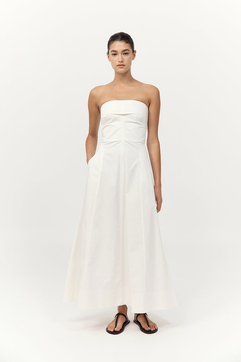St Agni Sculpted Cotton Strapless Dress