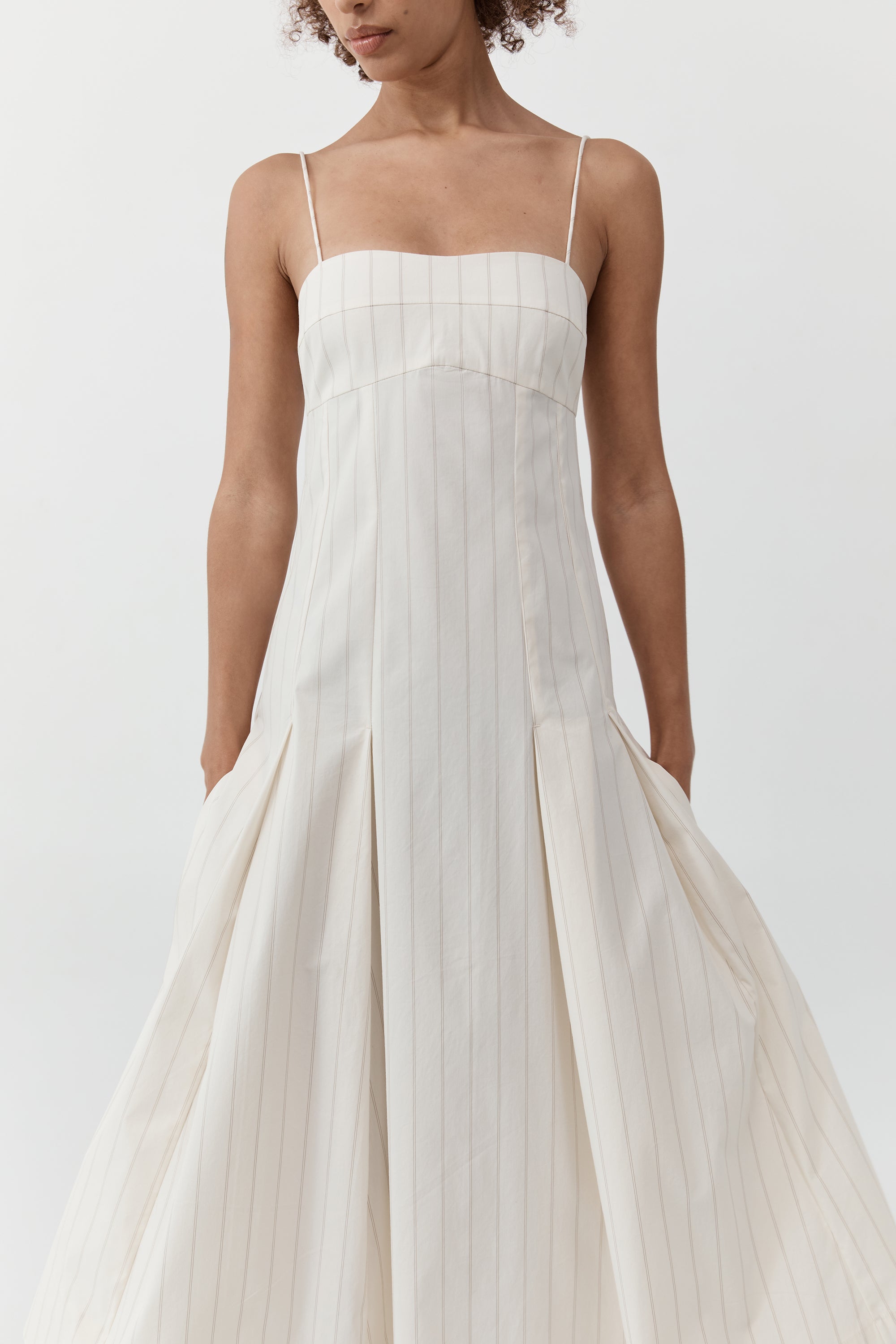 St Agni Everyday Cotton Pleat Dress-Ecru Stripe