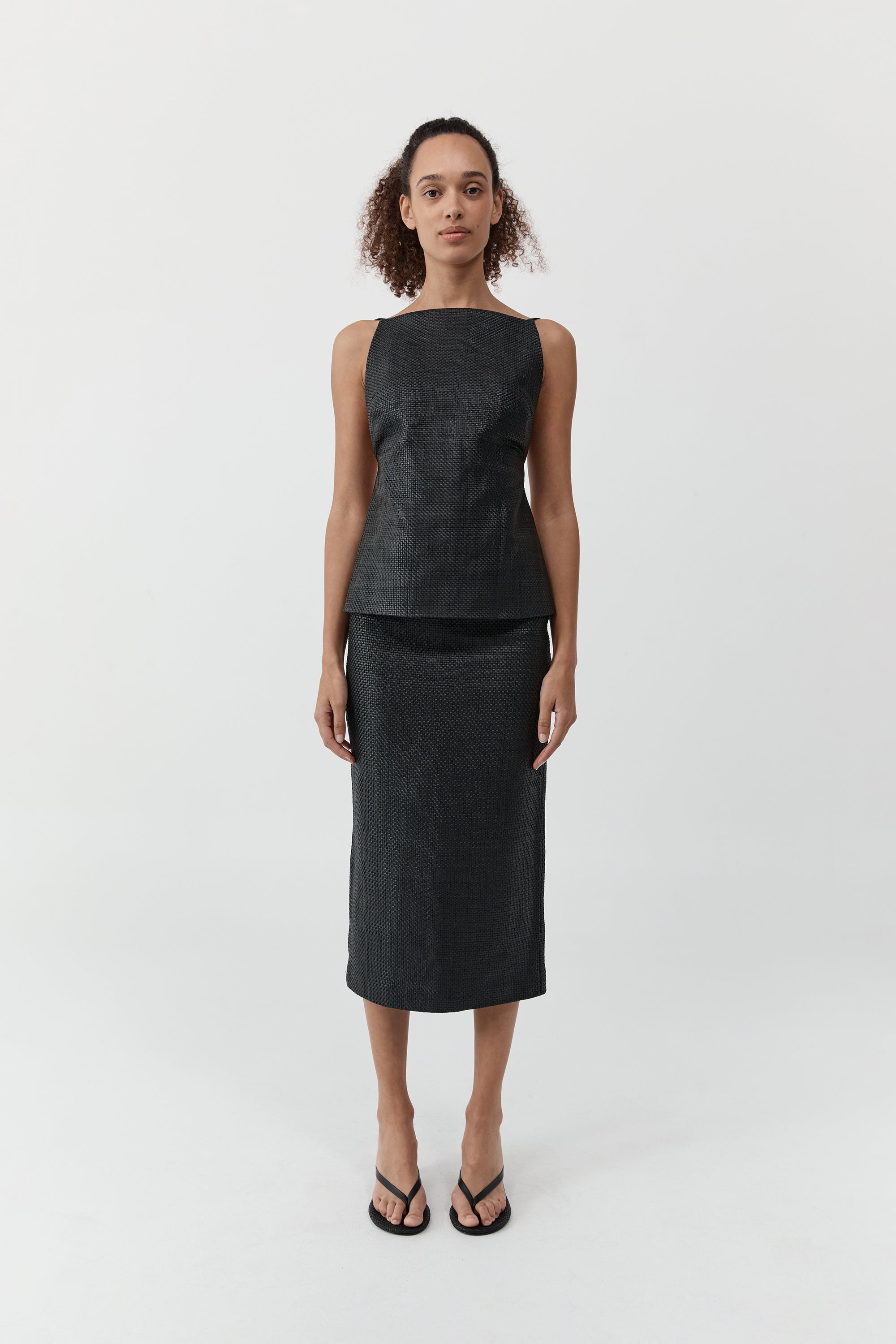 St Agni Woven Leather Square Neck Top