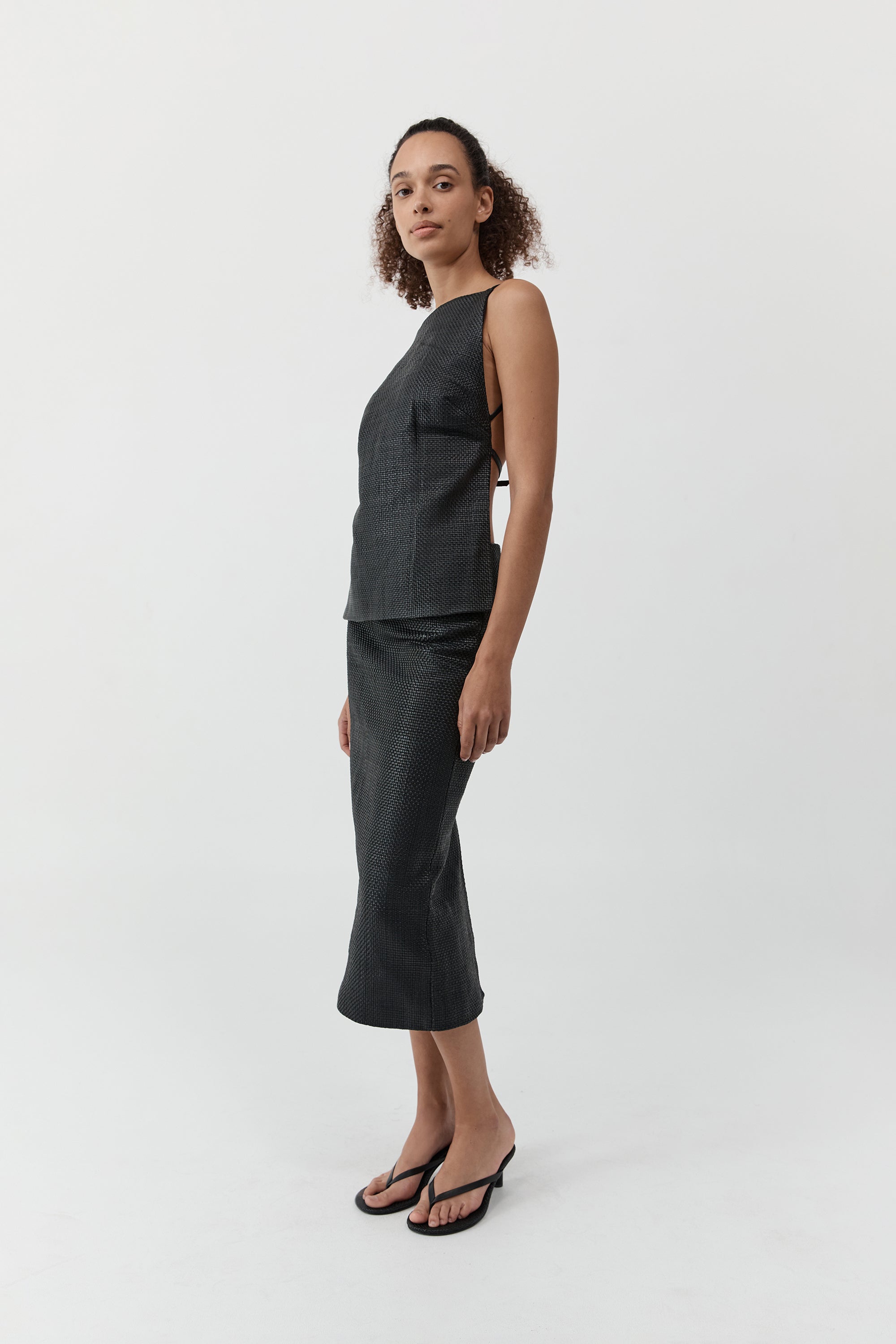 St Agni Woven Leather Square Neck Top