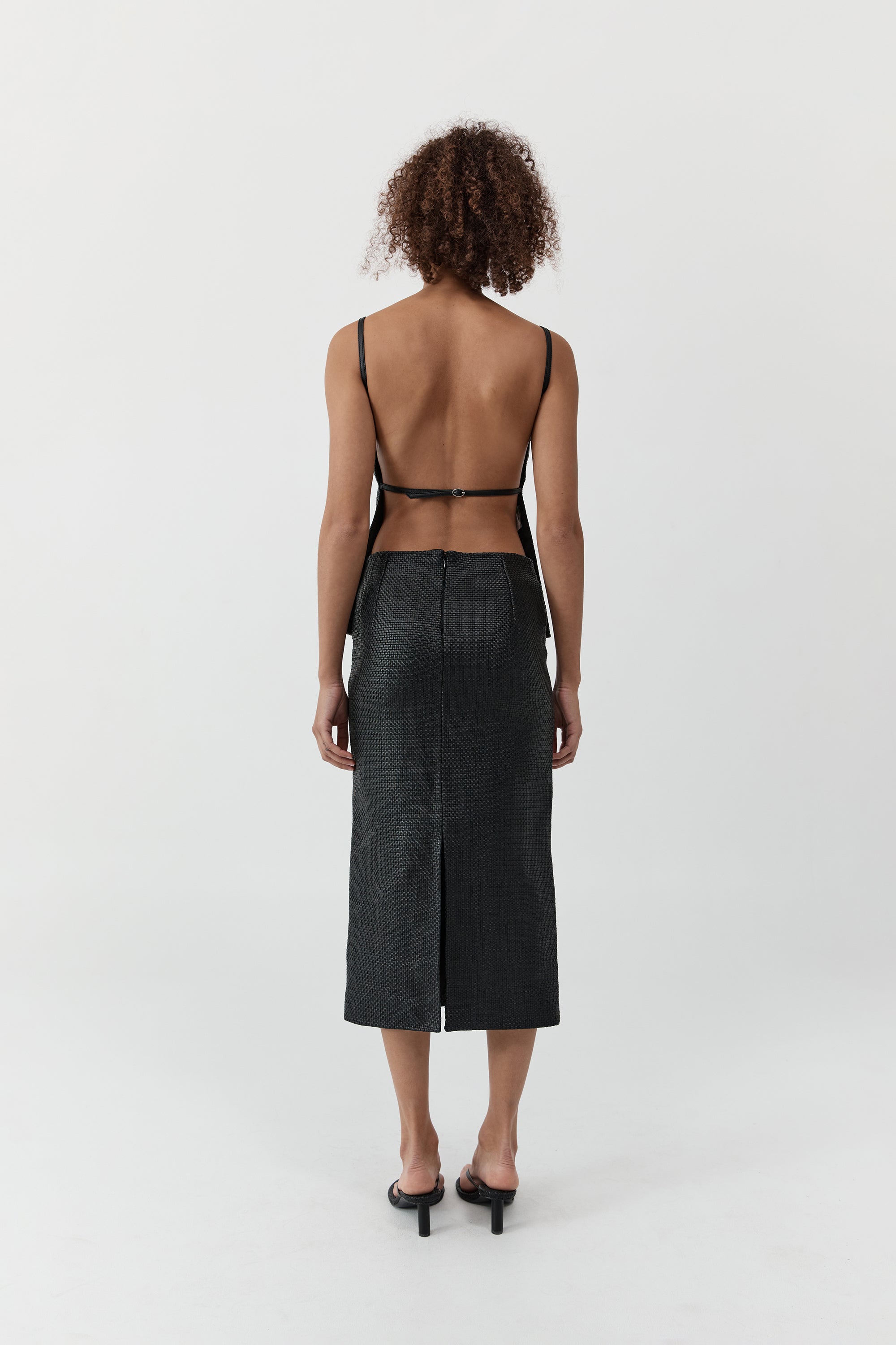 St Agni Woven Leather Square Neck Top