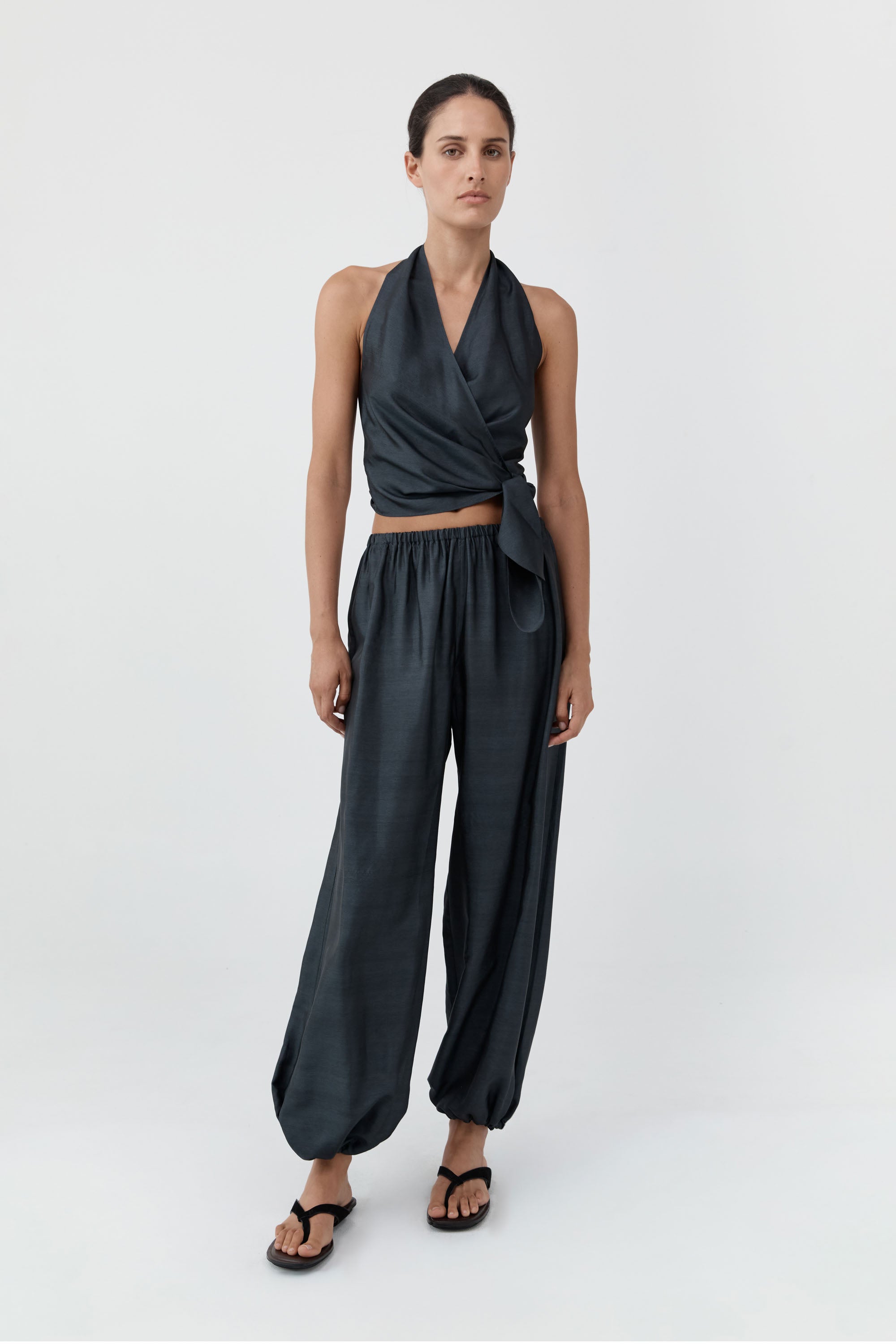 St Agni Silk Halter Wrap Top
