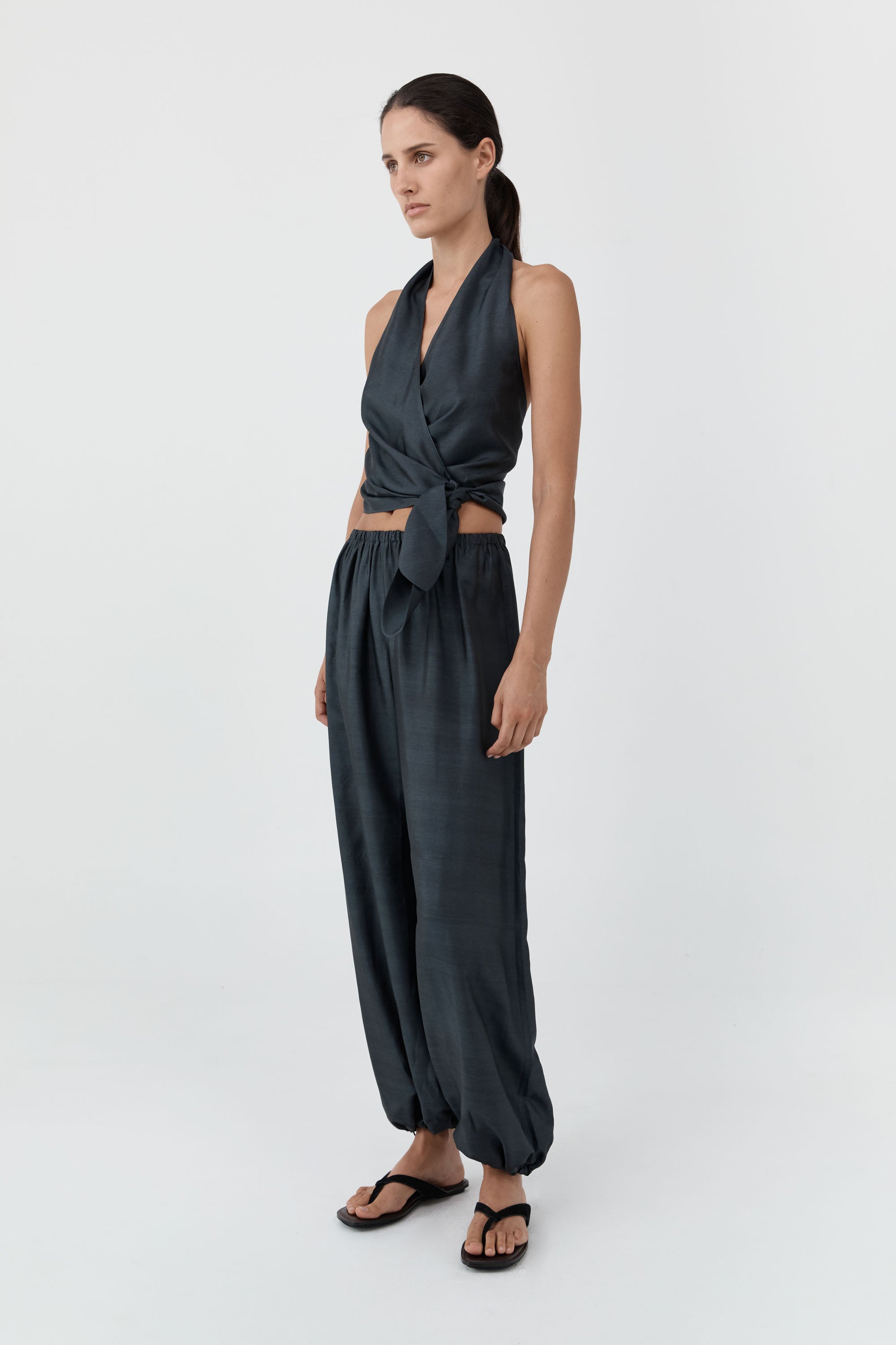 St Agni Silk Halter Wrap Top