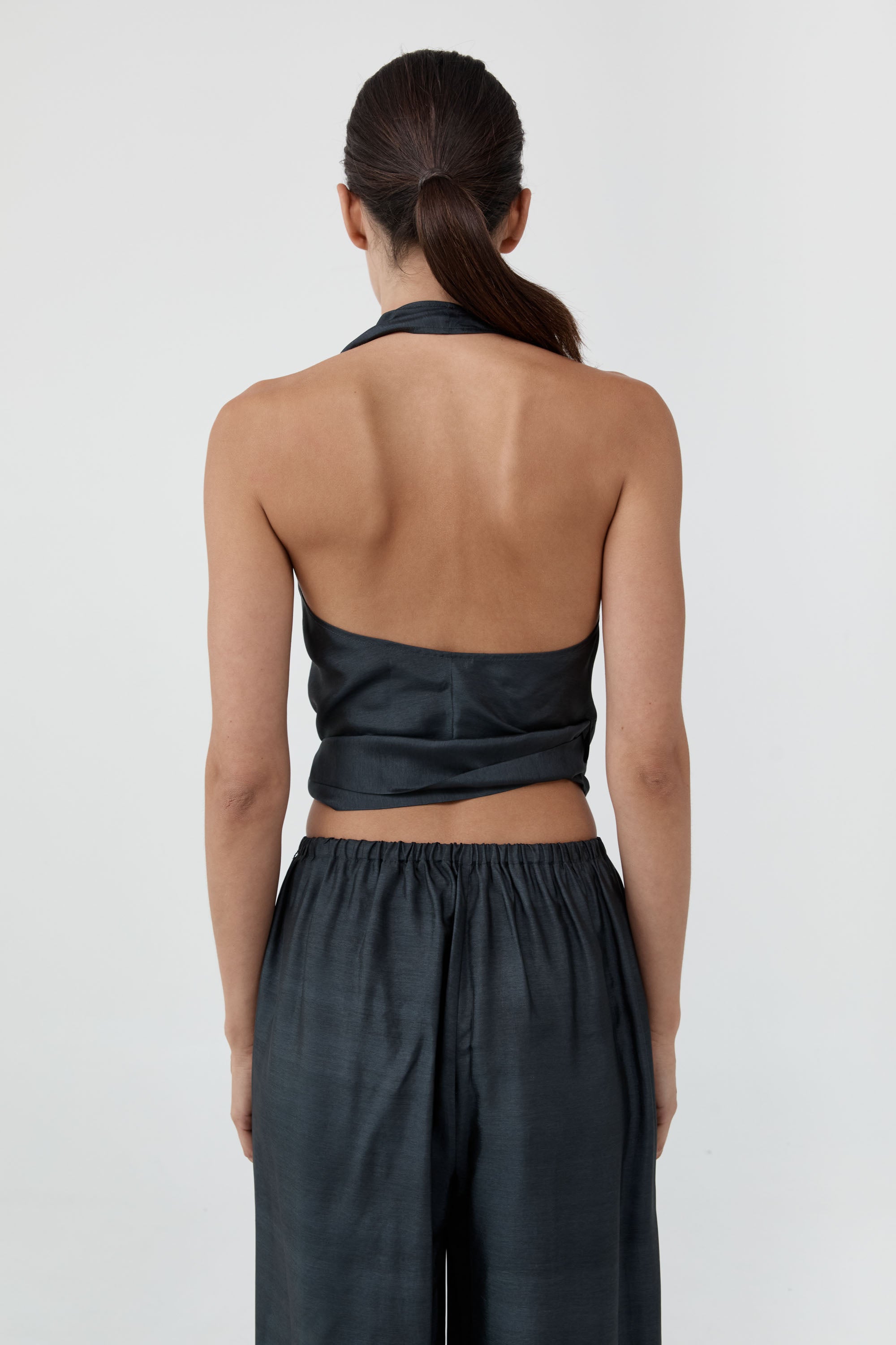 St Agni Silk Halter Wrap Top