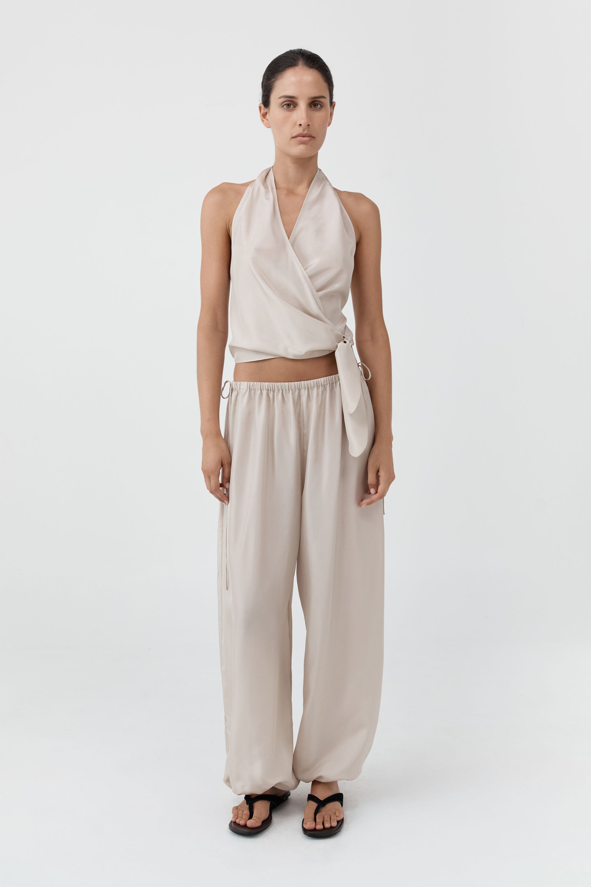 St Agni Silk Halter Wrap Top