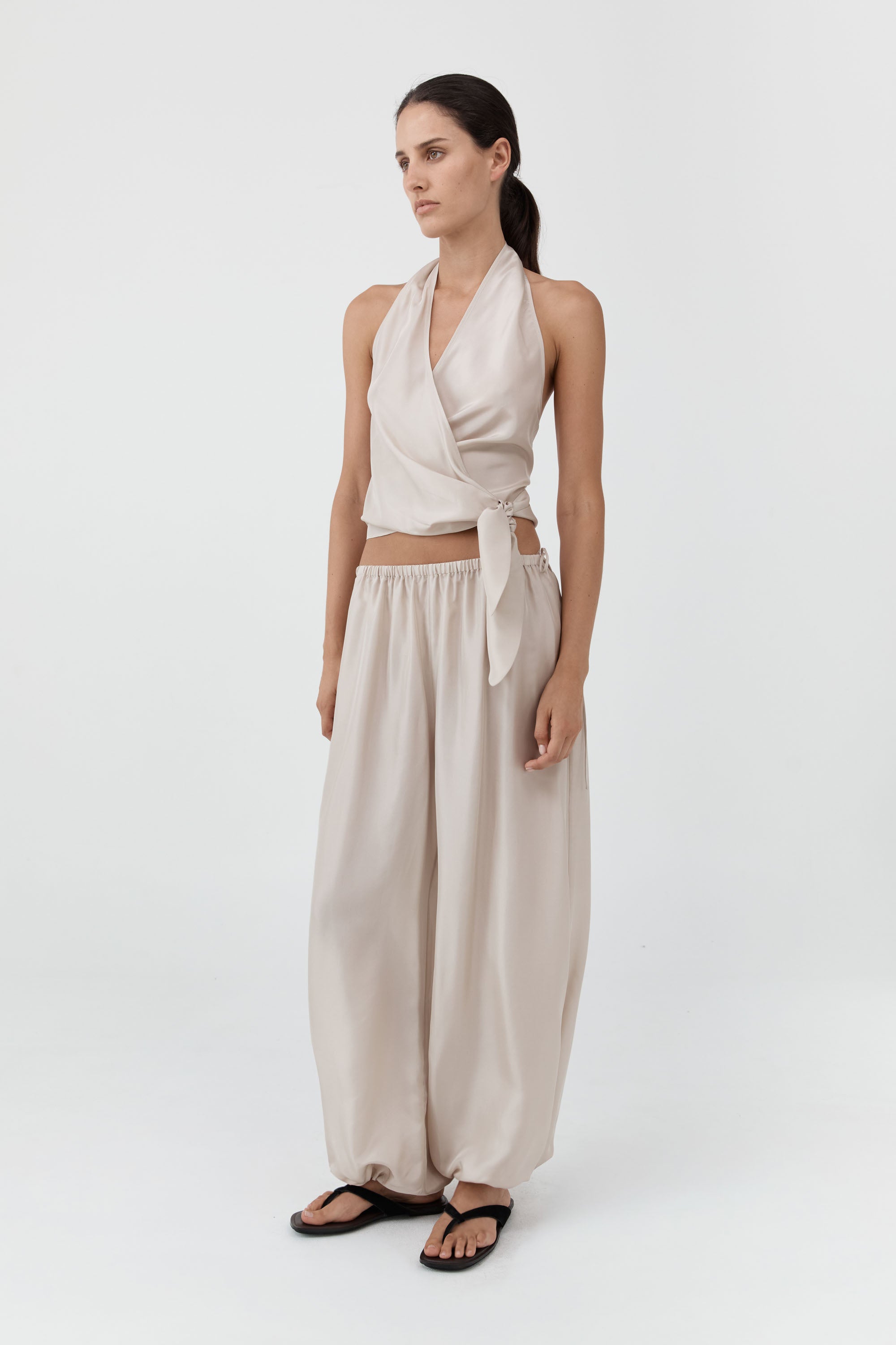 St Agni Silk Halter Wrap Top
