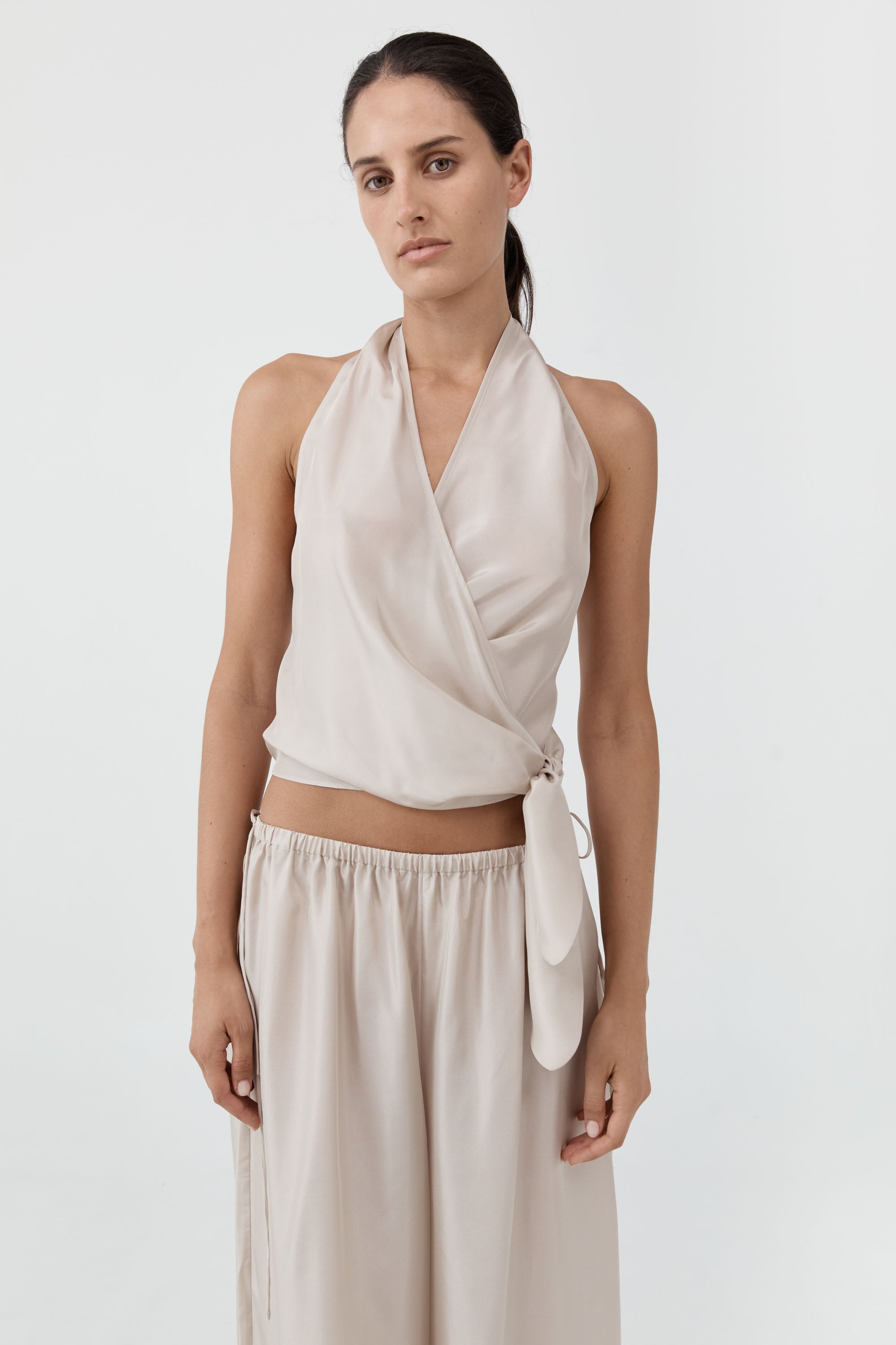 St Agni Silk Halter Wrap Top
