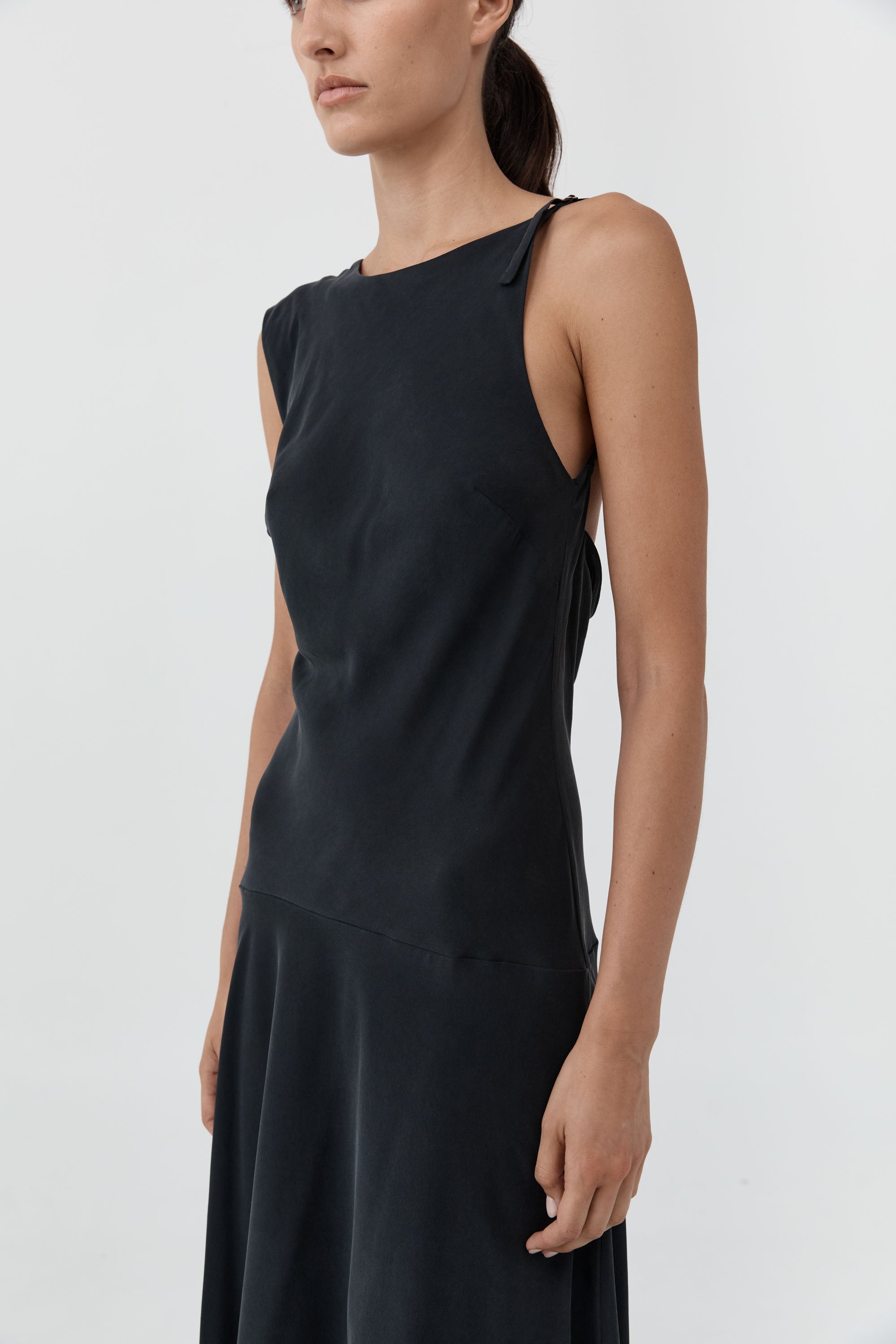 St Agni Silk Drape Back Midi Dress