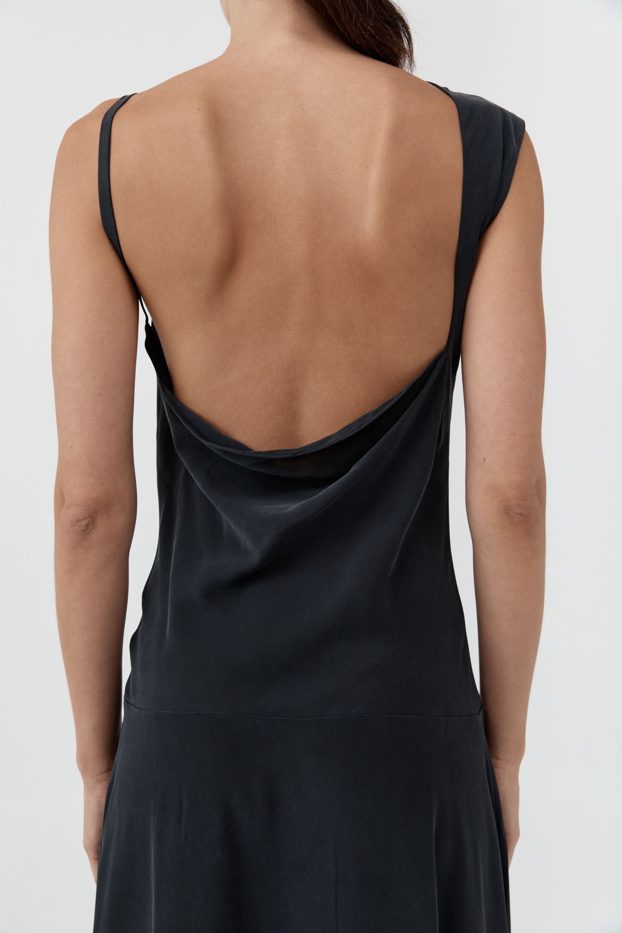 St Agni Silk Drape Back Midi Dress