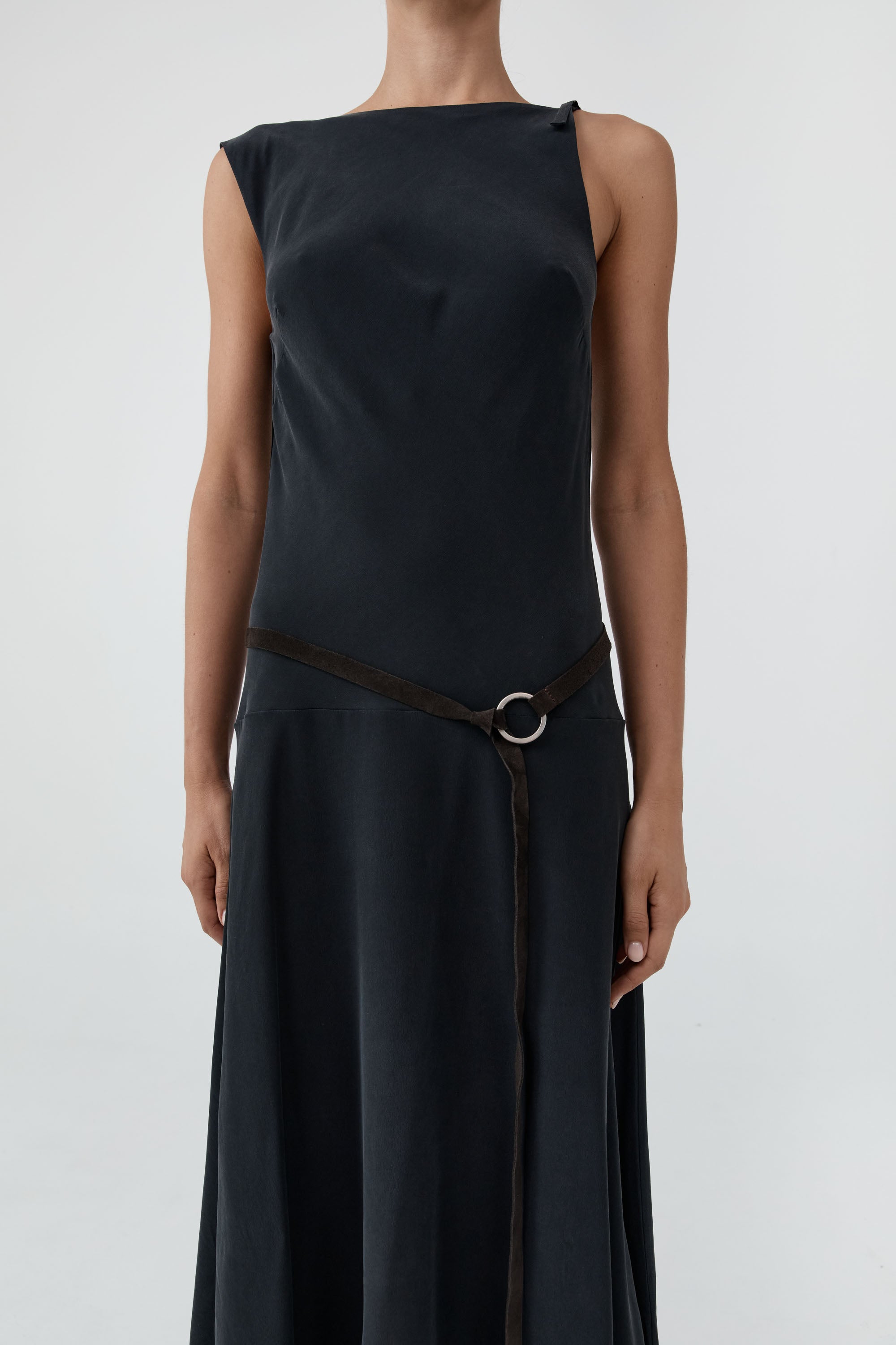 St Agni Silk Drape Back Midi Dress