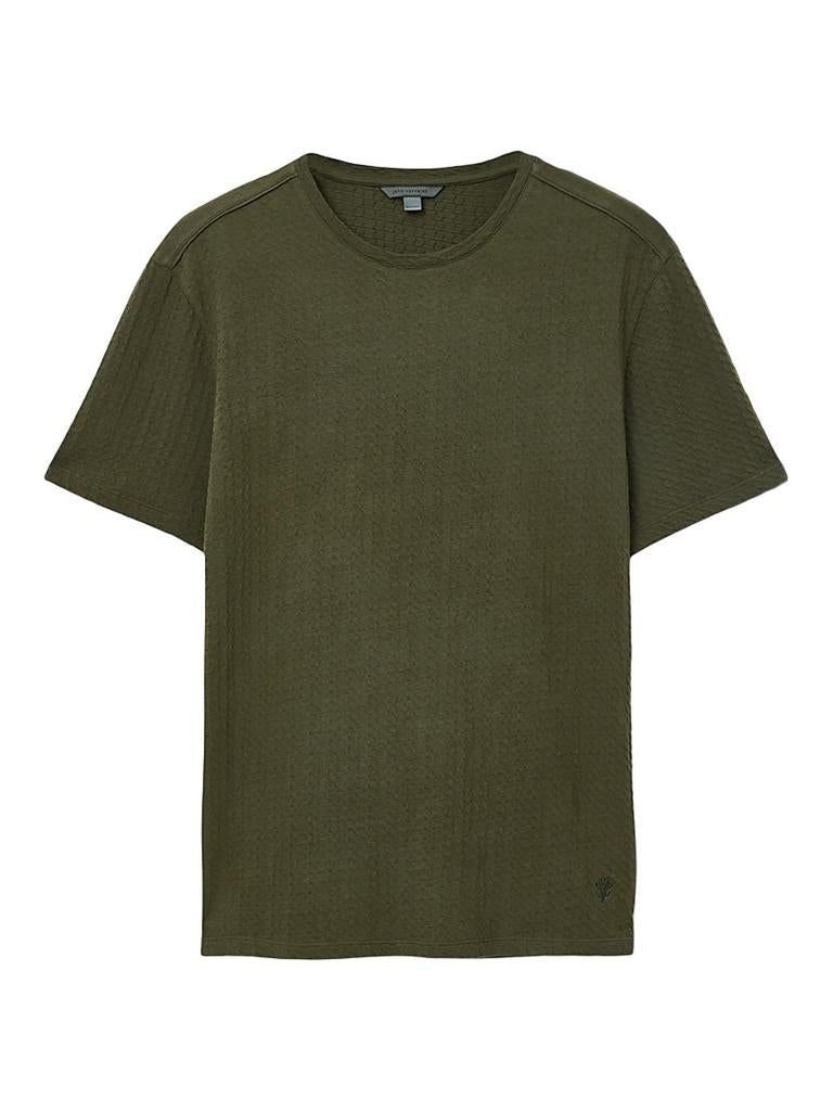 John Varvatos Brasse Short Sleeve Chain Texture Crew-Dark Olive