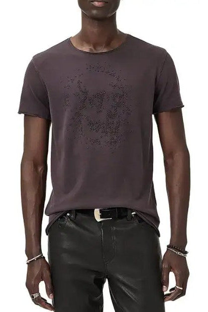 John Varvatos Short Sleeve Raw Edge Beaded Skull Tee