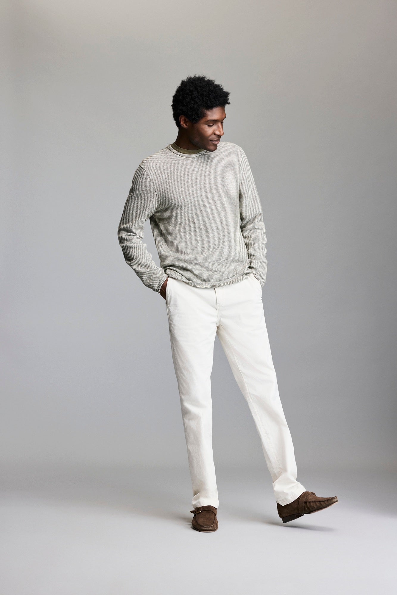 Billy Reid Tuck Stripe Crew Moss Green