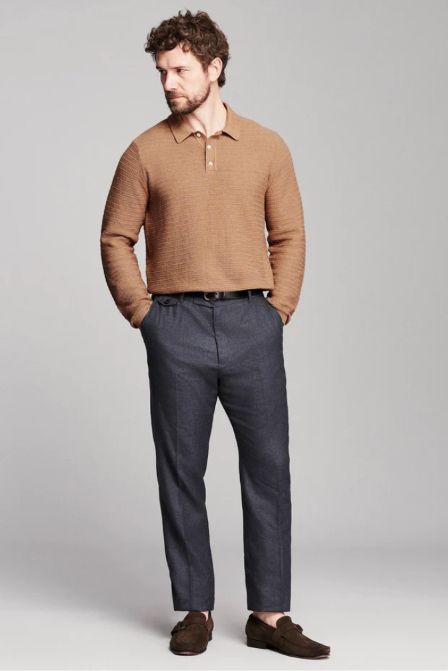 Bill Reid Long Sleeve Lachlan Links Polo - British Khaki
