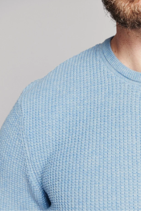 Billy Reid Martin Mini Waffle Crew - chambray blue heather