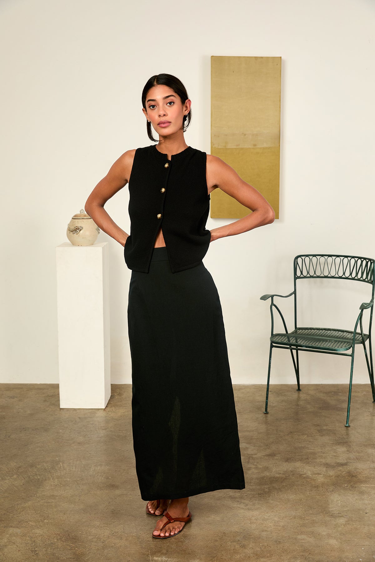 Image of a model wearing the Ciao Lucia Enea Vest