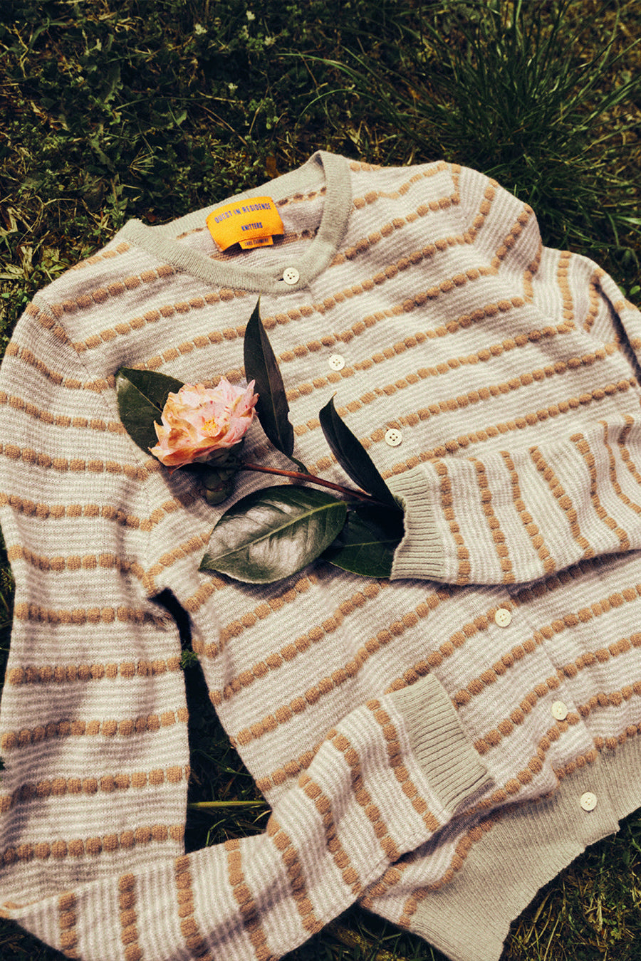 flat image of the guest in residence pebble jane striped cardigan