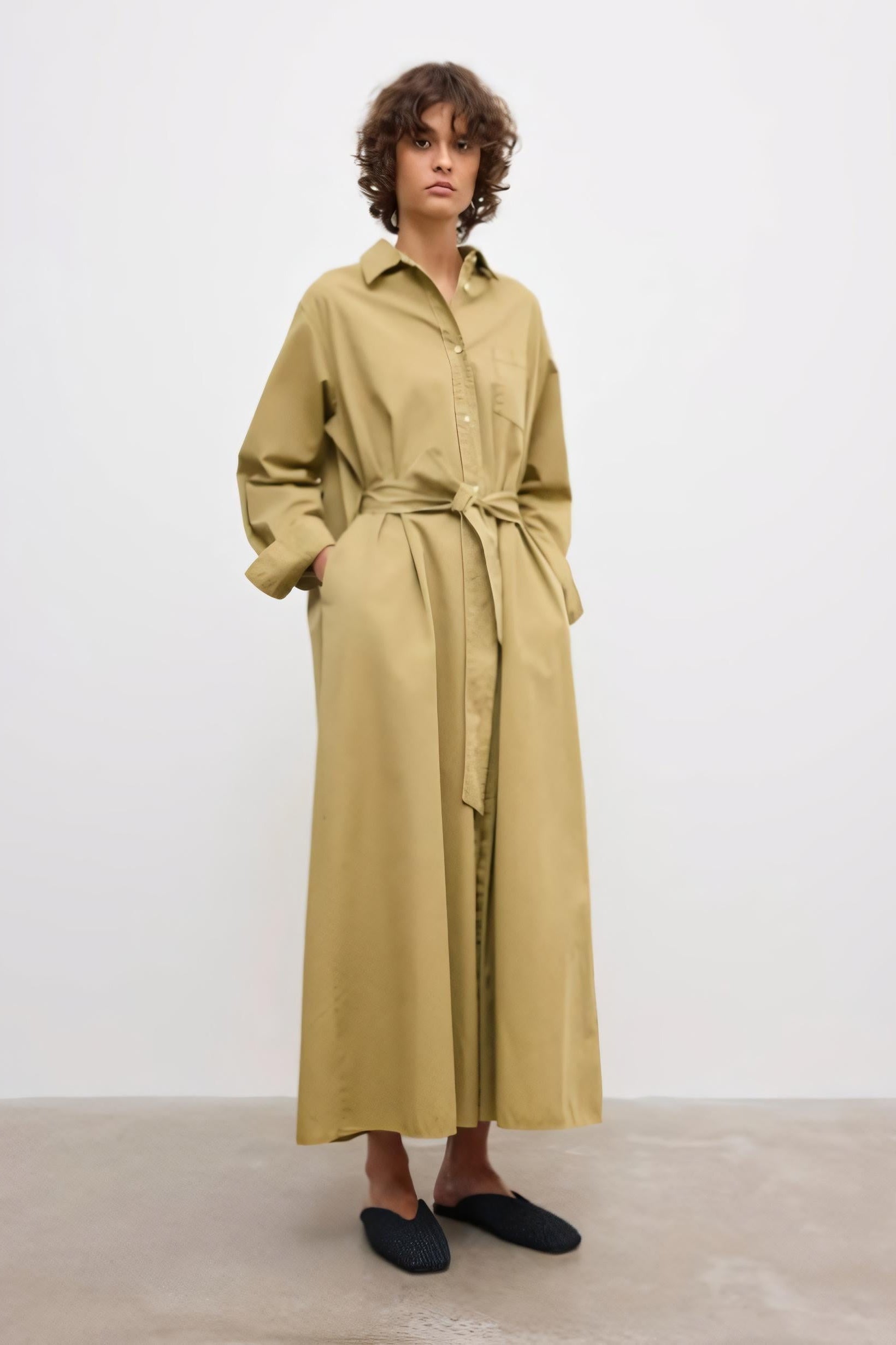 image of a model wearing the House of Dagmar Belted Shirt Dress