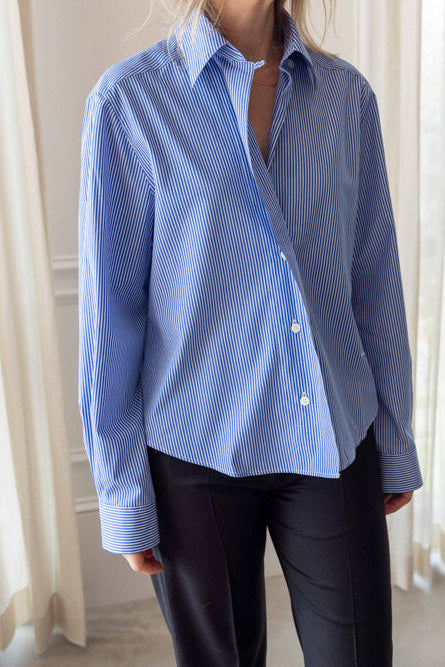 Dagmar Cropped Shirt, Blue Stripe-Back in Stock