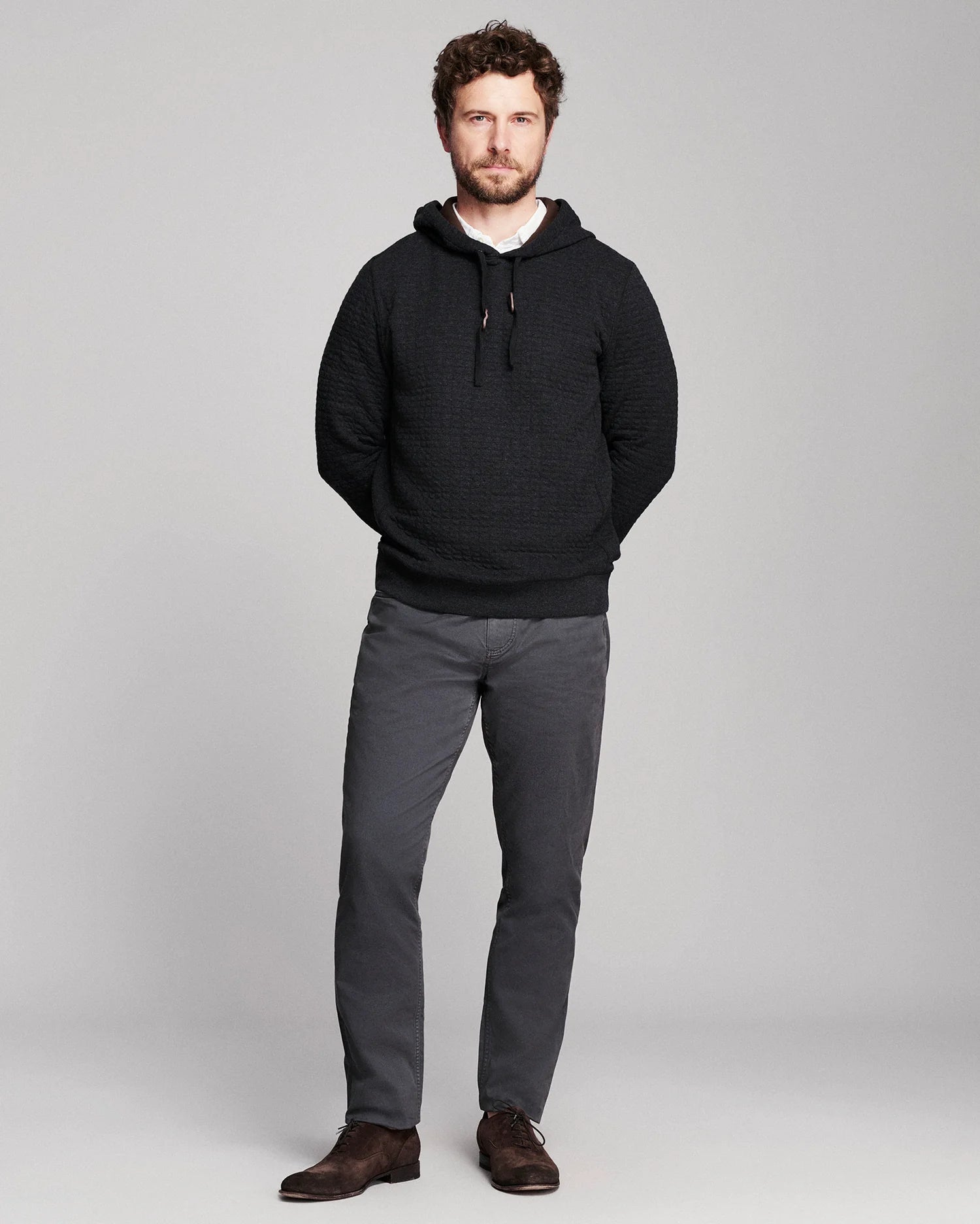 Box Quilt Hoodie Pullover - Black