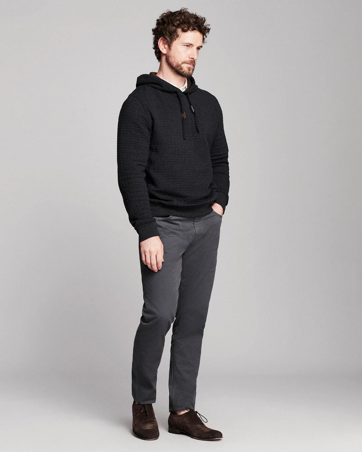 Box Quilt Hoodie Pullover - Black